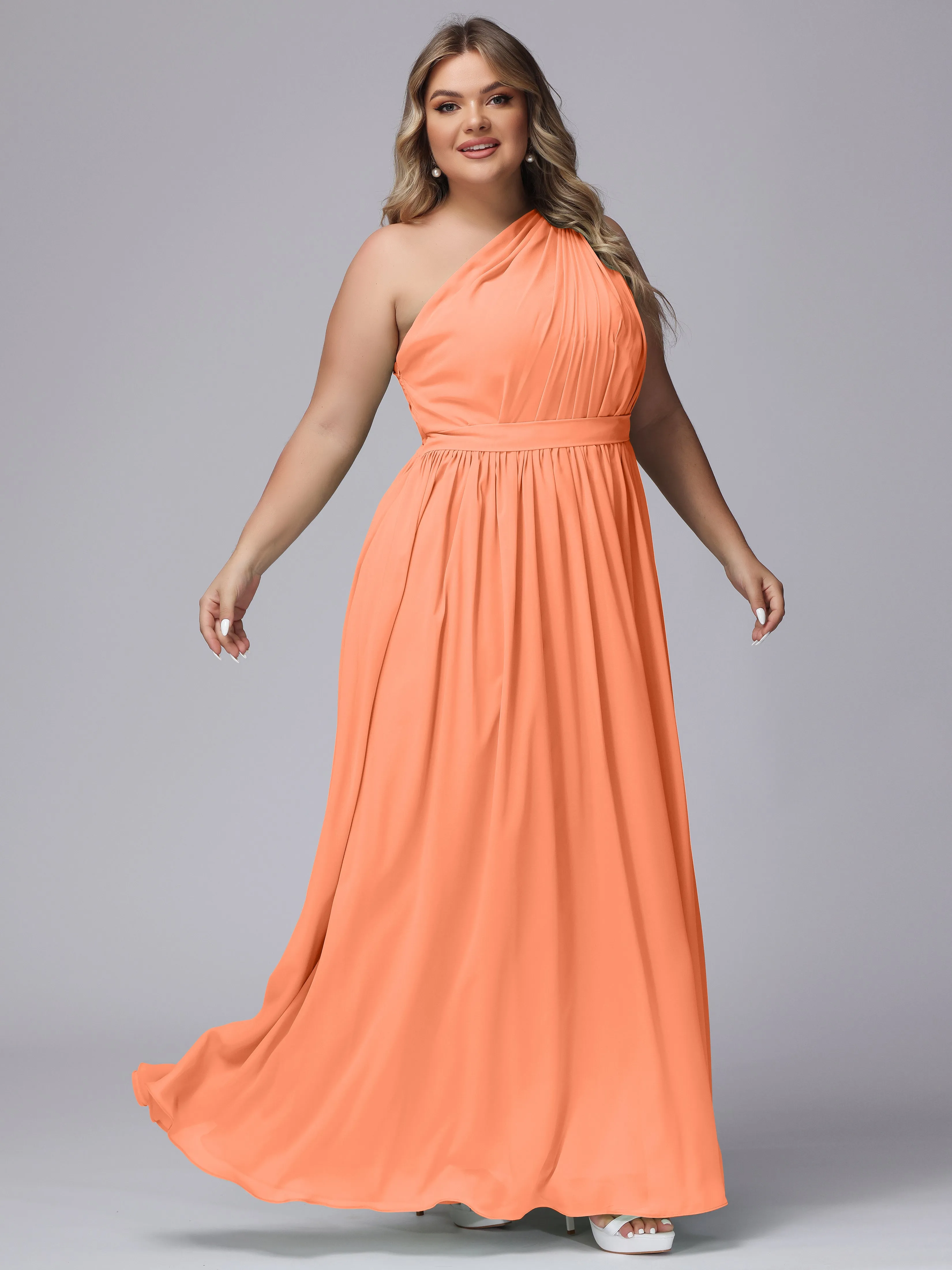One-shoulder Plus Size Chiffon Bridesmaid Dresses