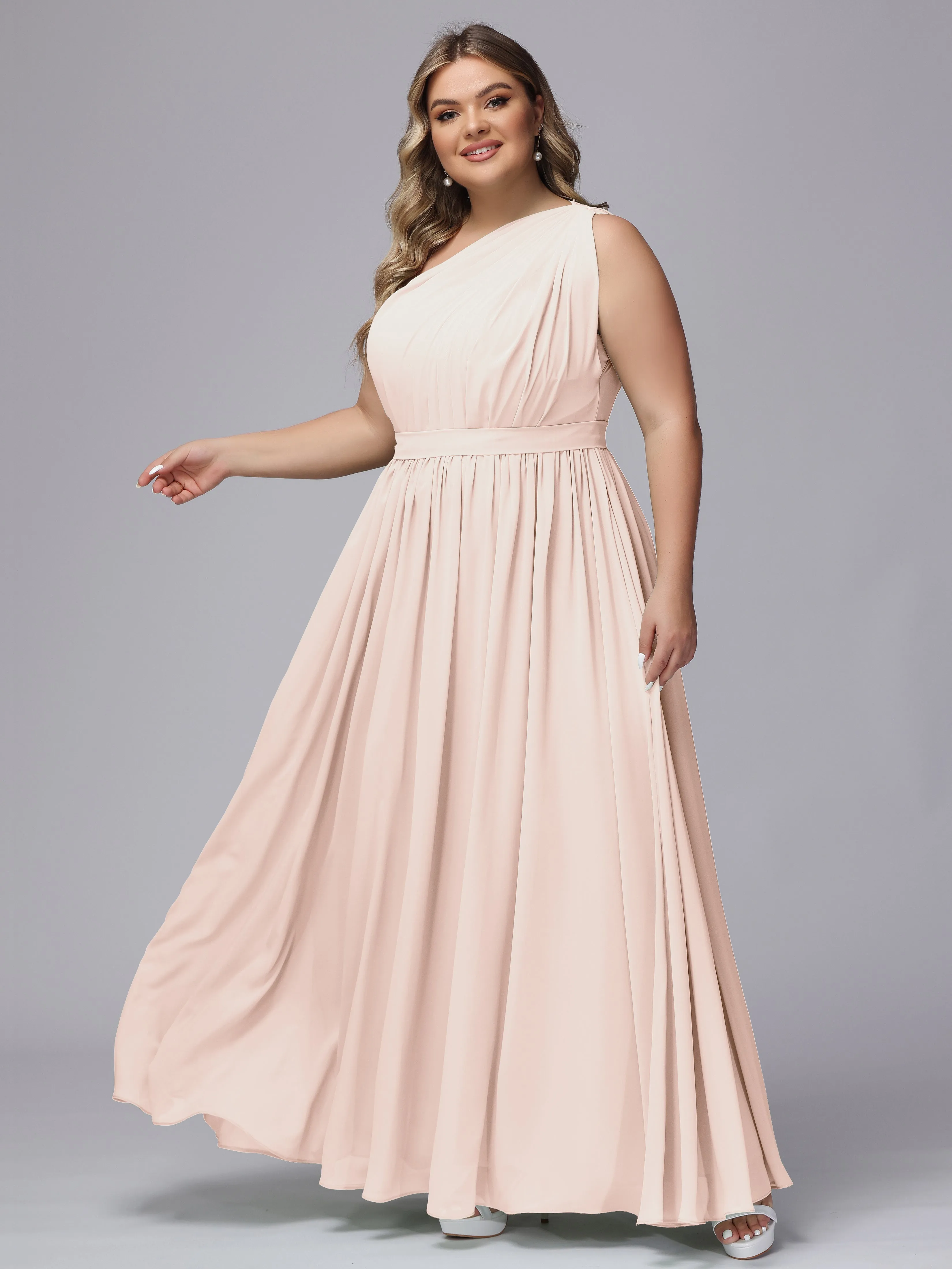 One-shoulder Plus Size Chiffon Bridesmaid Dresses