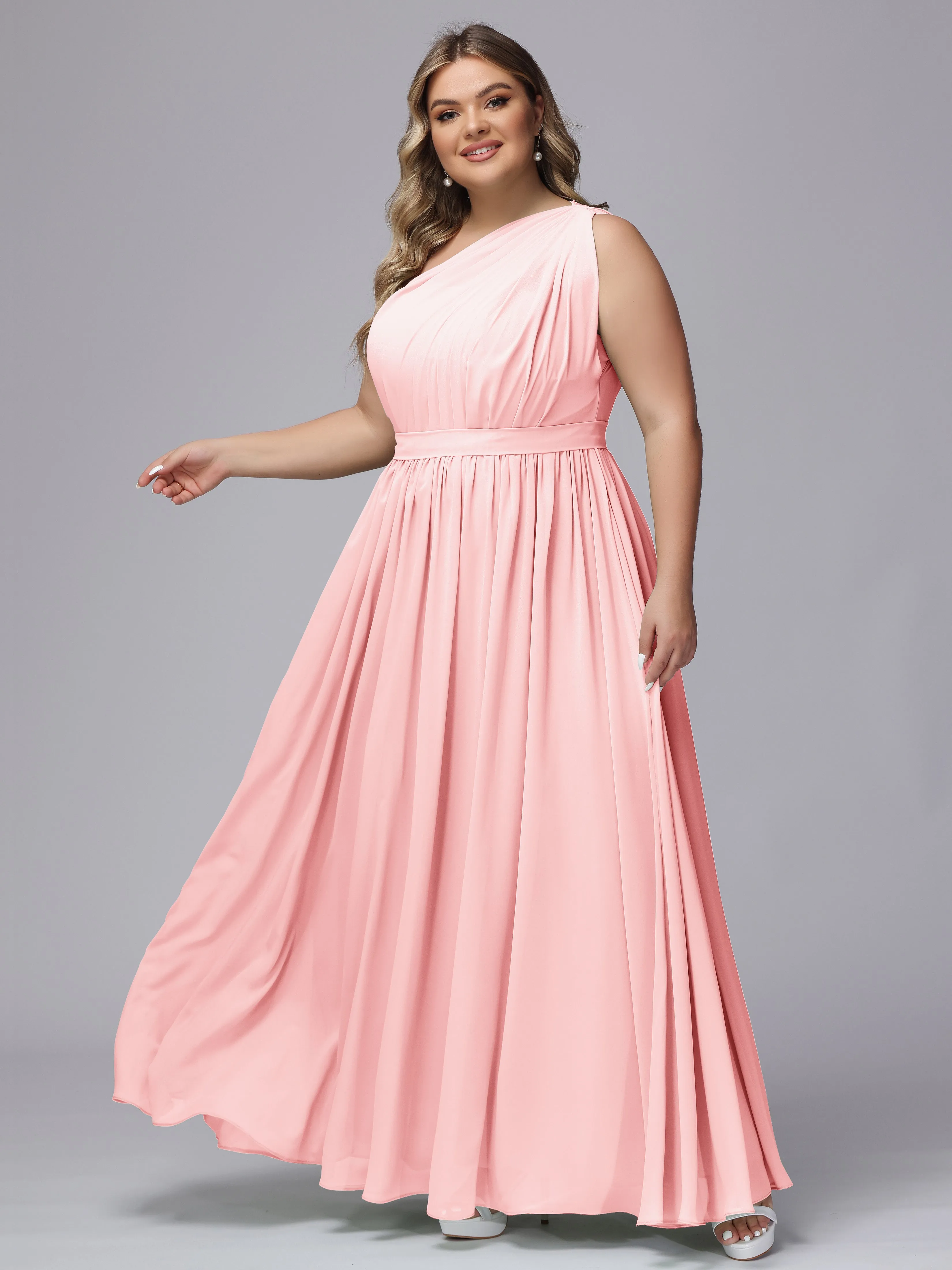 One-shoulder Plus Size Chiffon Bridesmaid Dresses