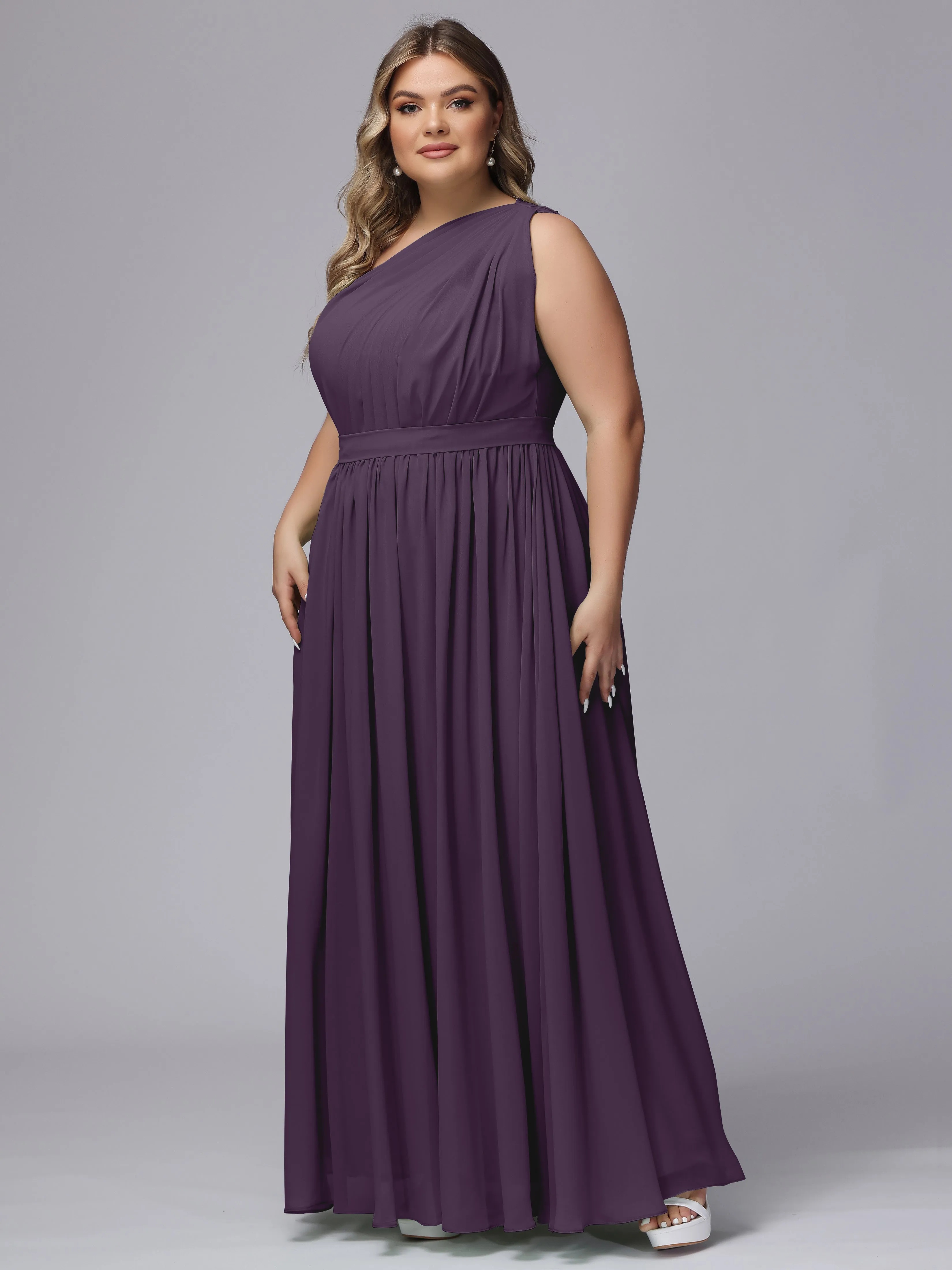 One-shoulder Plus Size Chiffon Bridesmaid Dresses