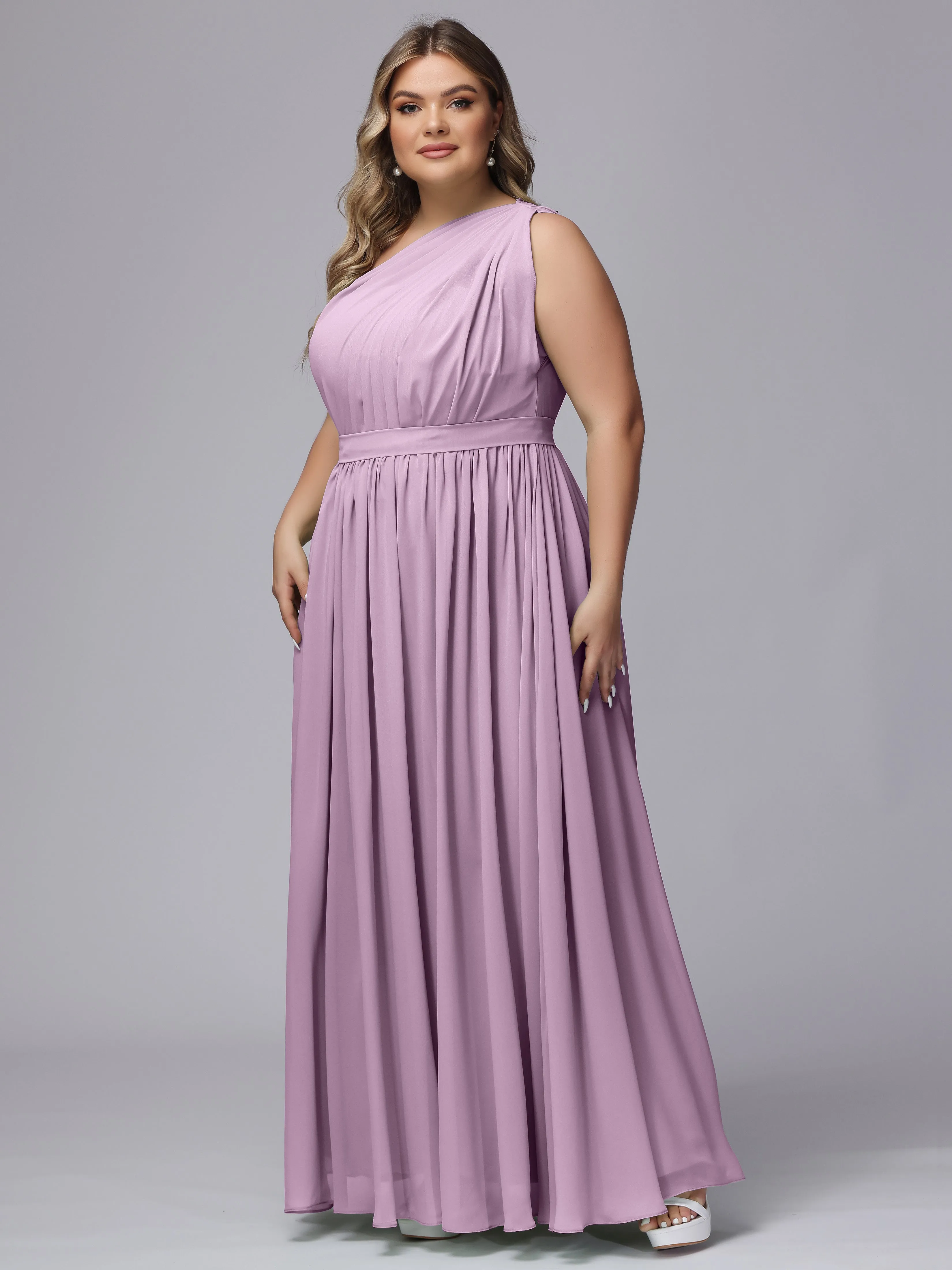 One-shoulder Plus Size Chiffon Bridesmaid Dresses
