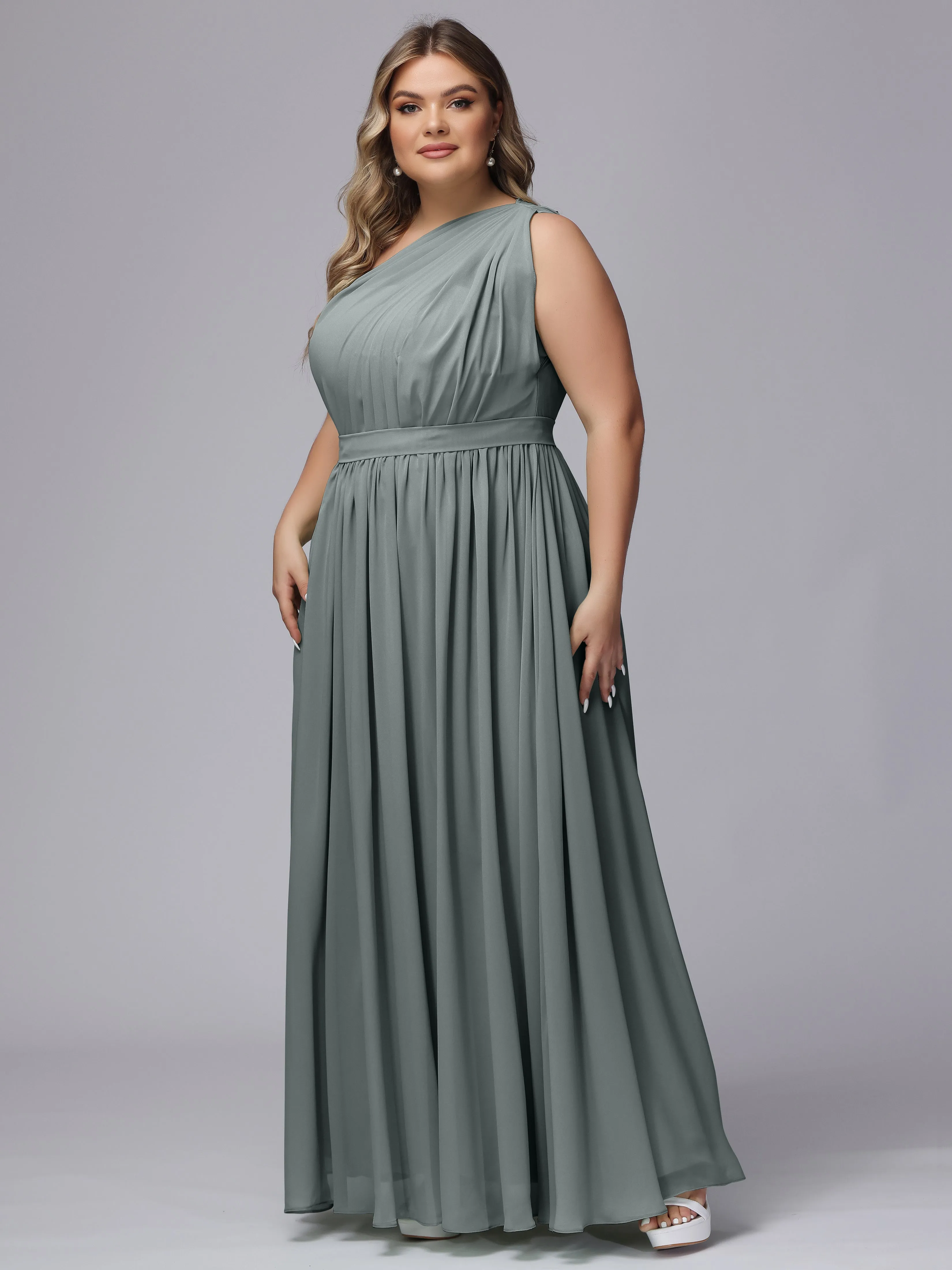 One-shoulder Plus Size Chiffon Bridesmaid Dresses