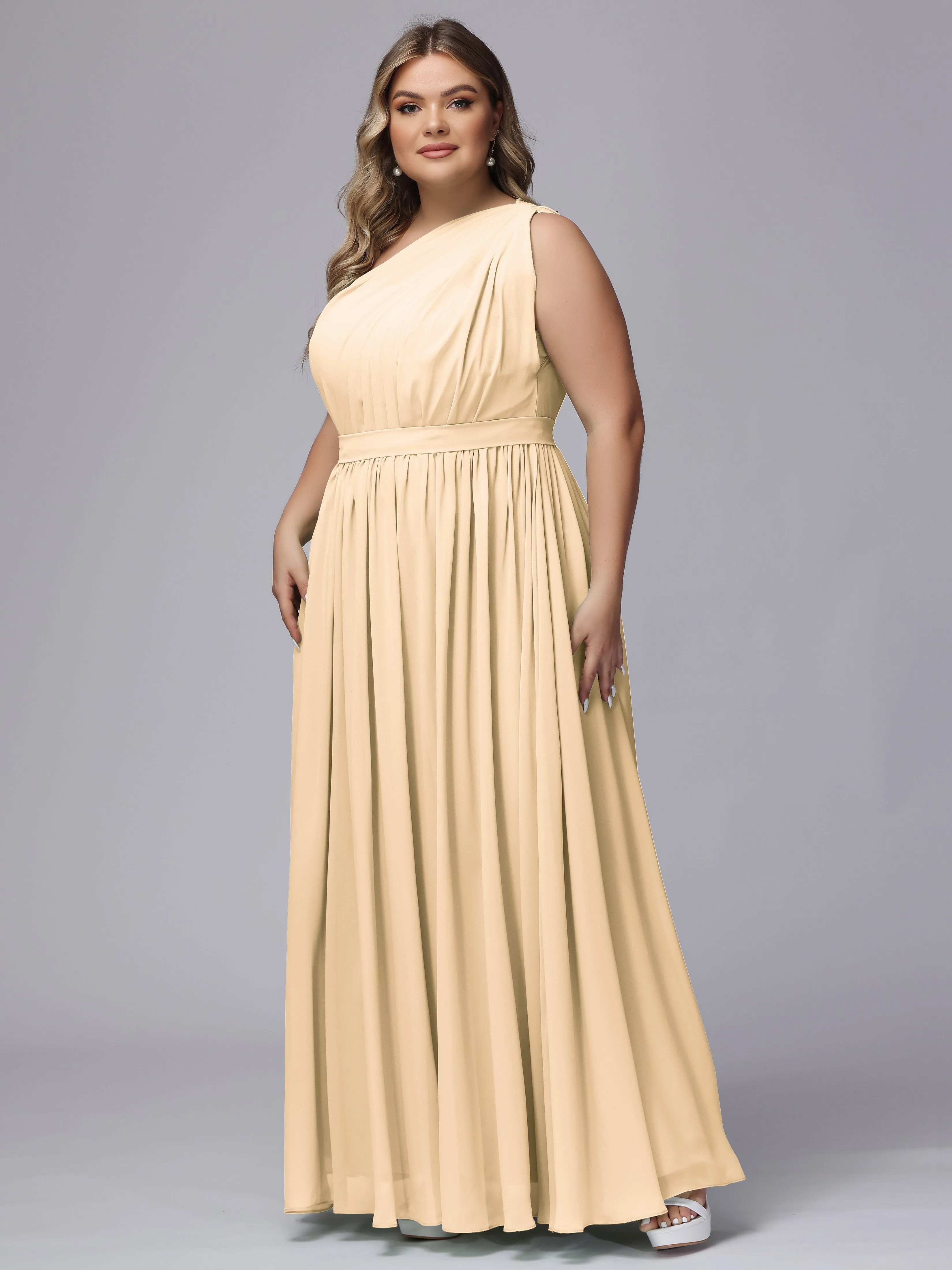 One-shoulder Plus Size Chiffon Bridesmaid Dresses
