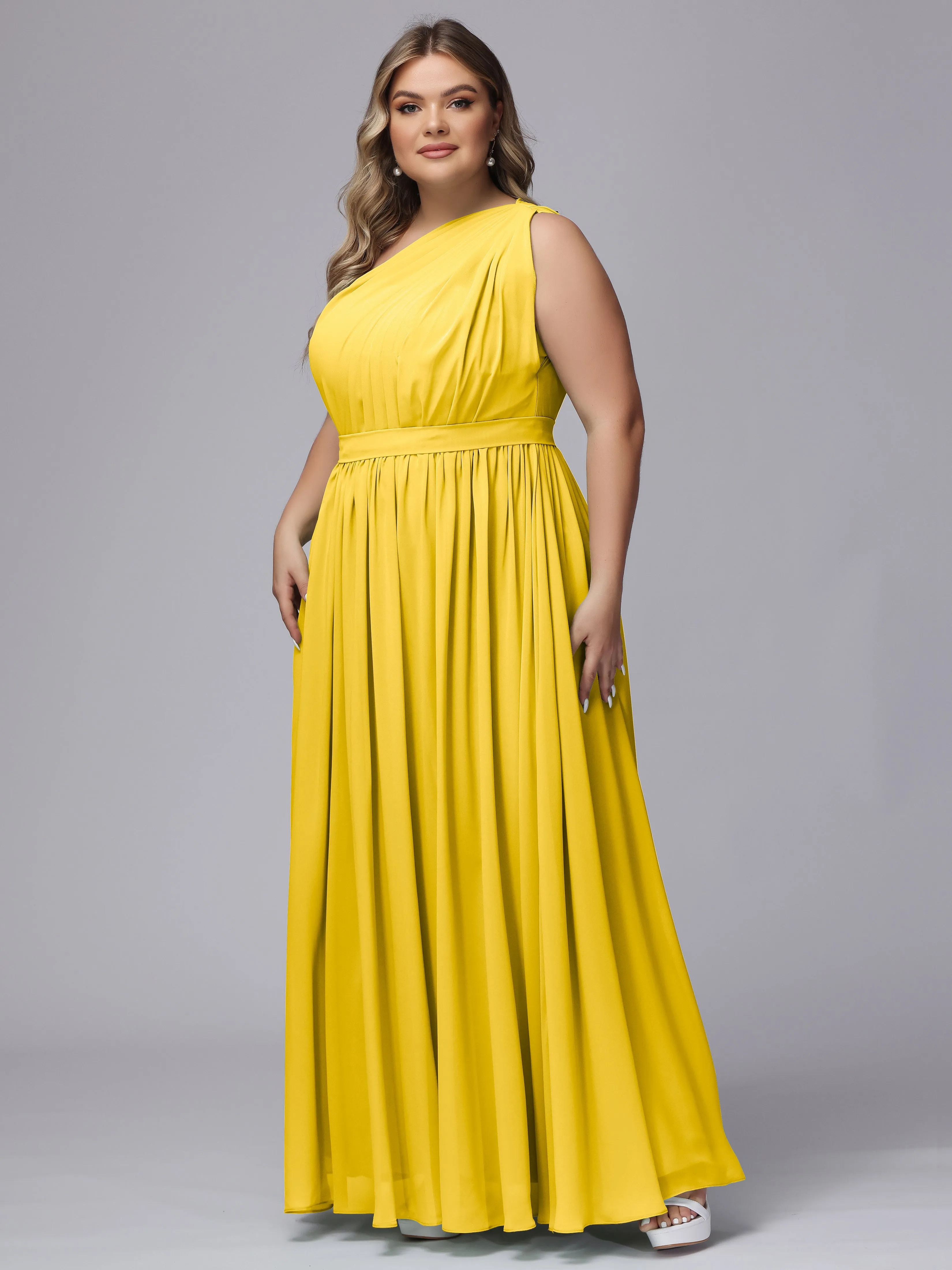 One-shoulder Plus Size Chiffon Bridesmaid Dresses