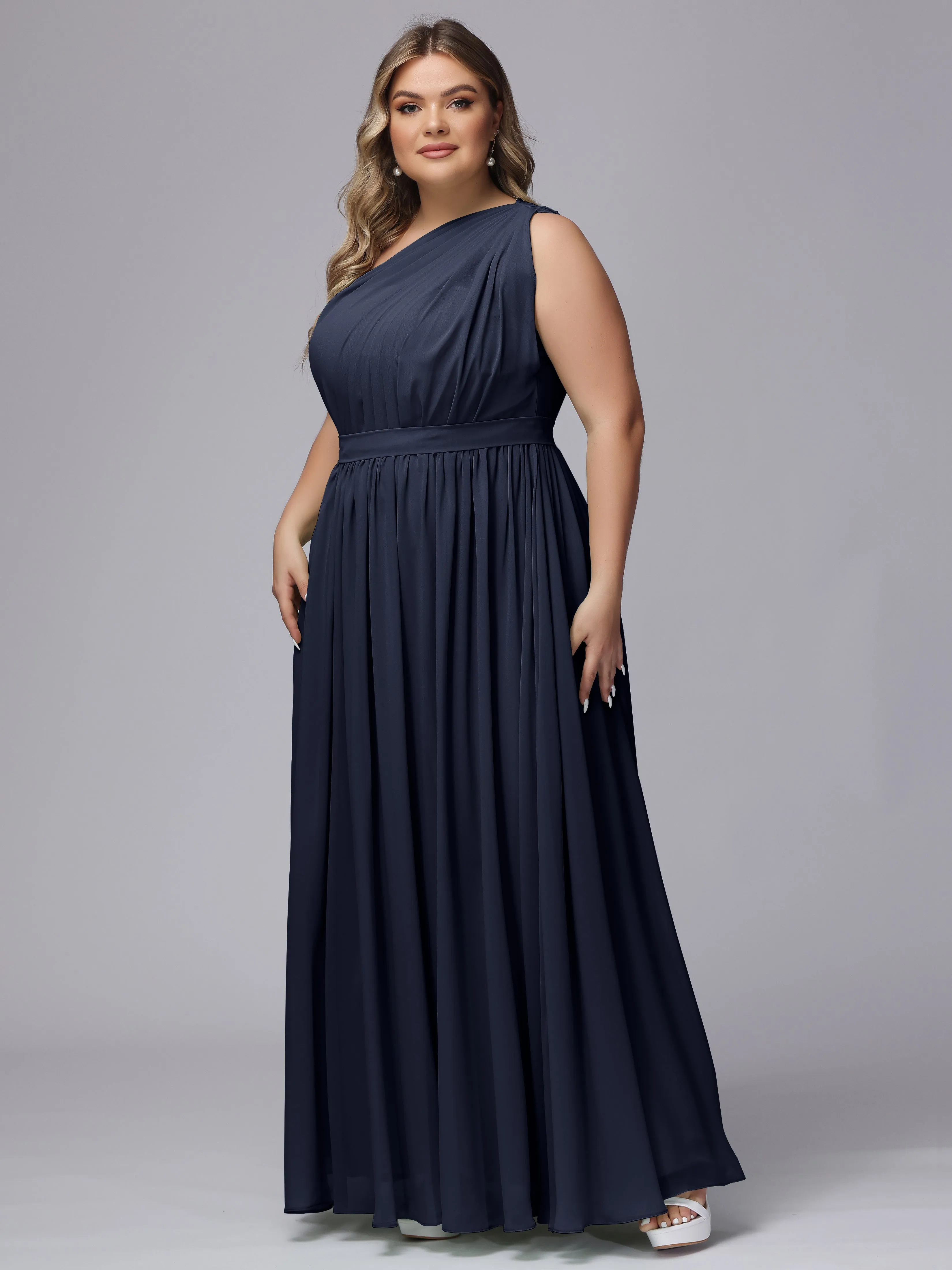 One-shoulder Plus Size Chiffon Bridesmaid Dresses