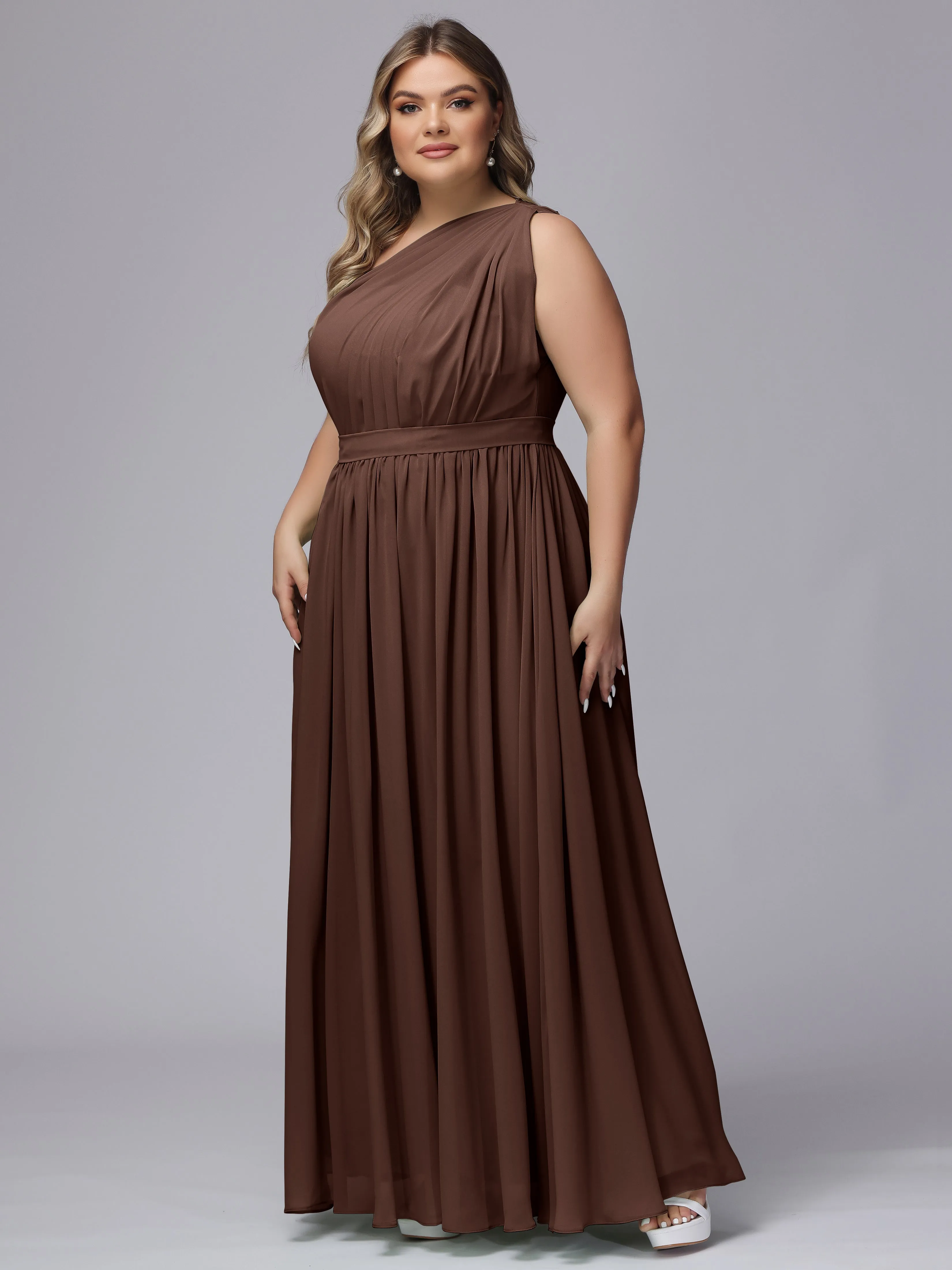 One-shoulder Plus Size Chiffon Bridesmaid Dresses
