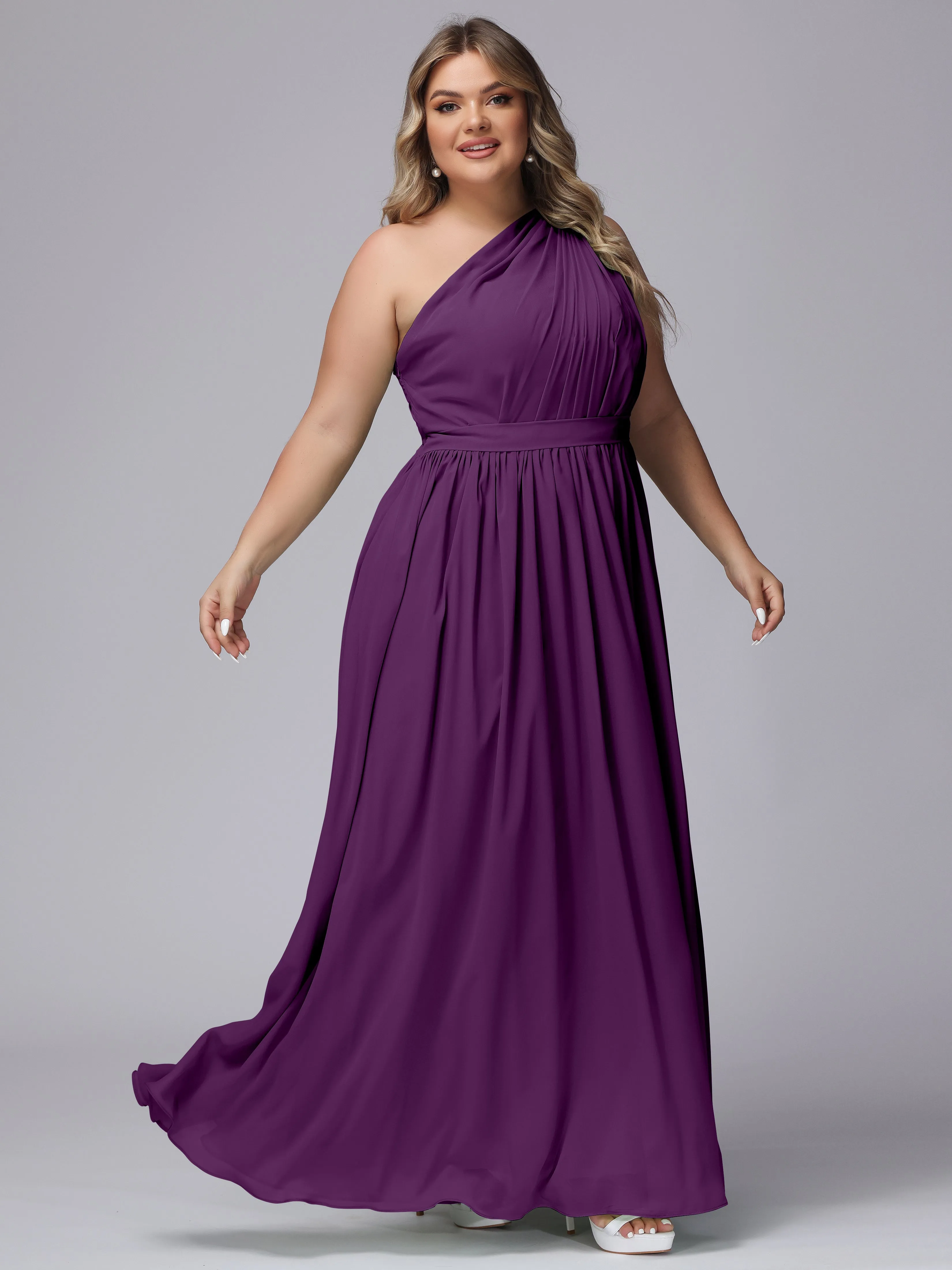 One-shoulder Plus Size Chiffon Bridesmaid Dresses