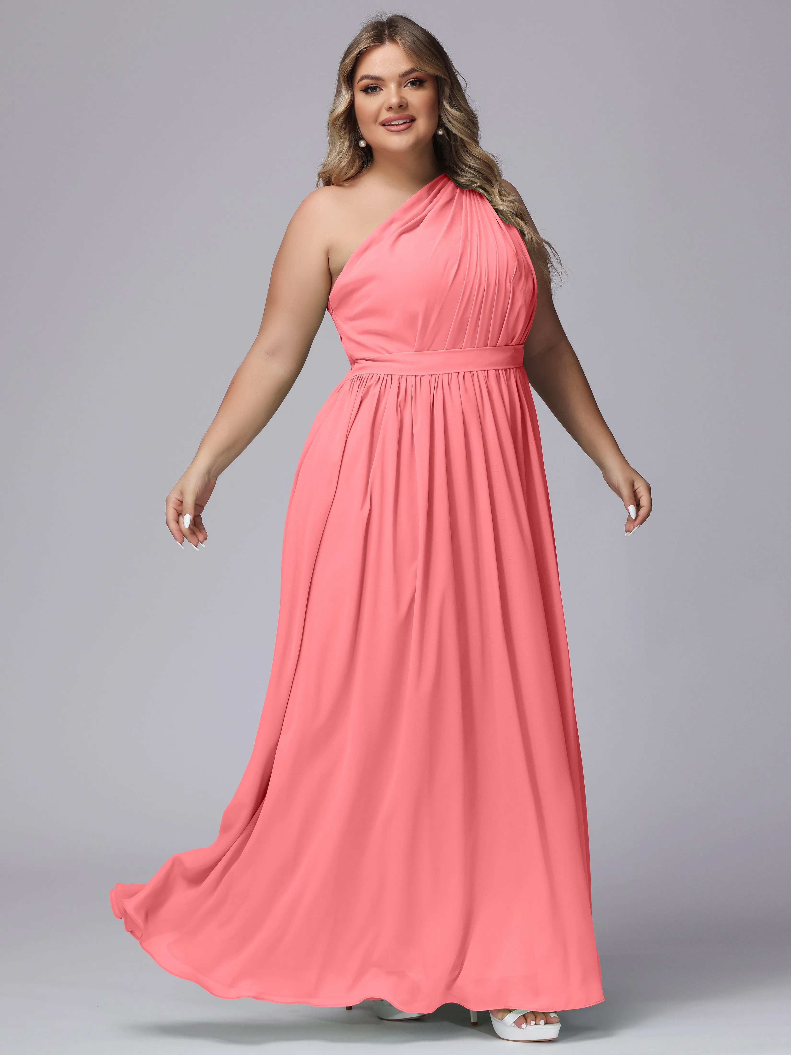 One-shoulder Plus Size Chiffon Bridesmaid Dresses