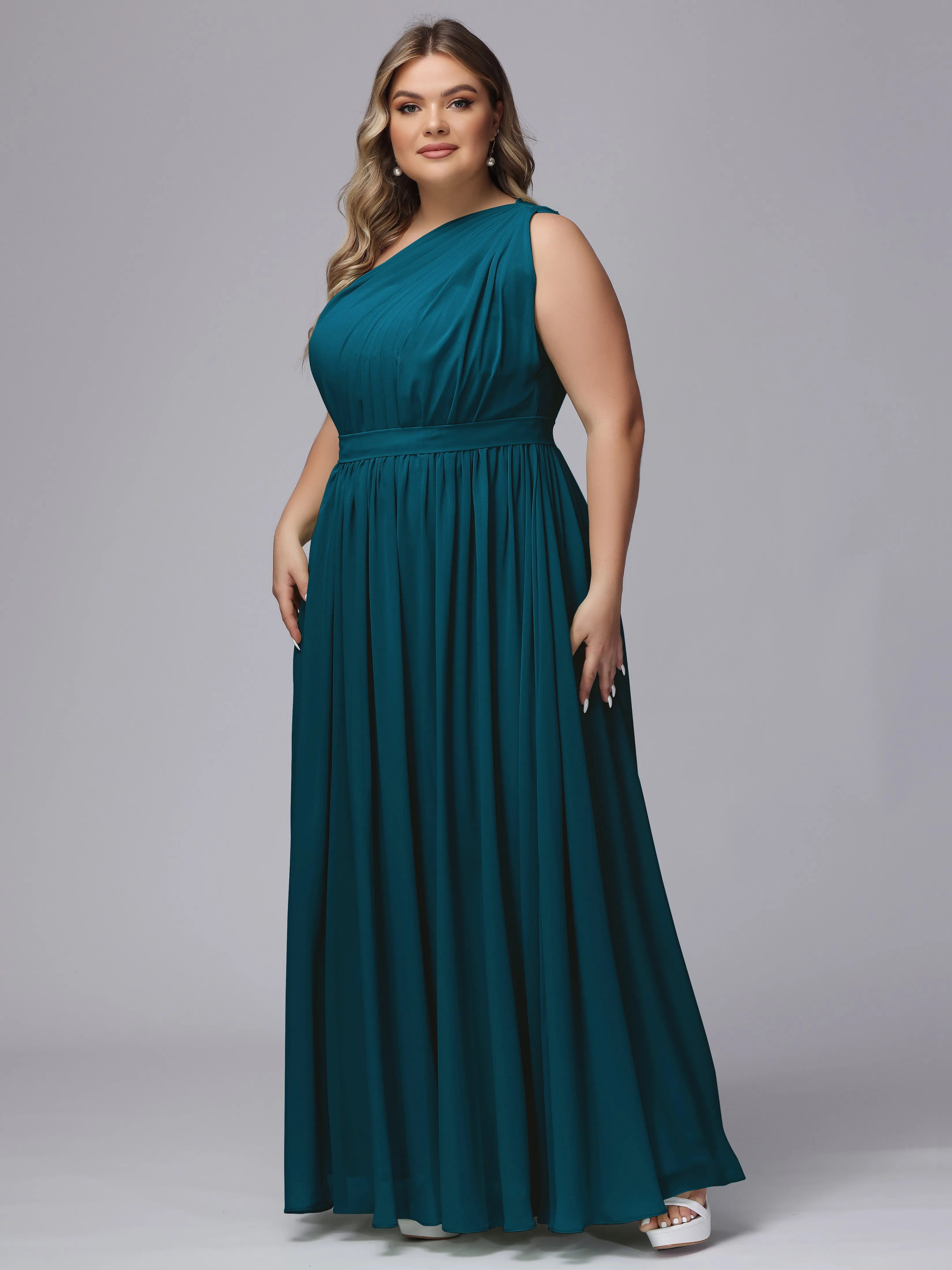 One-shoulder Plus Size Chiffon Bridesmaid Dresses