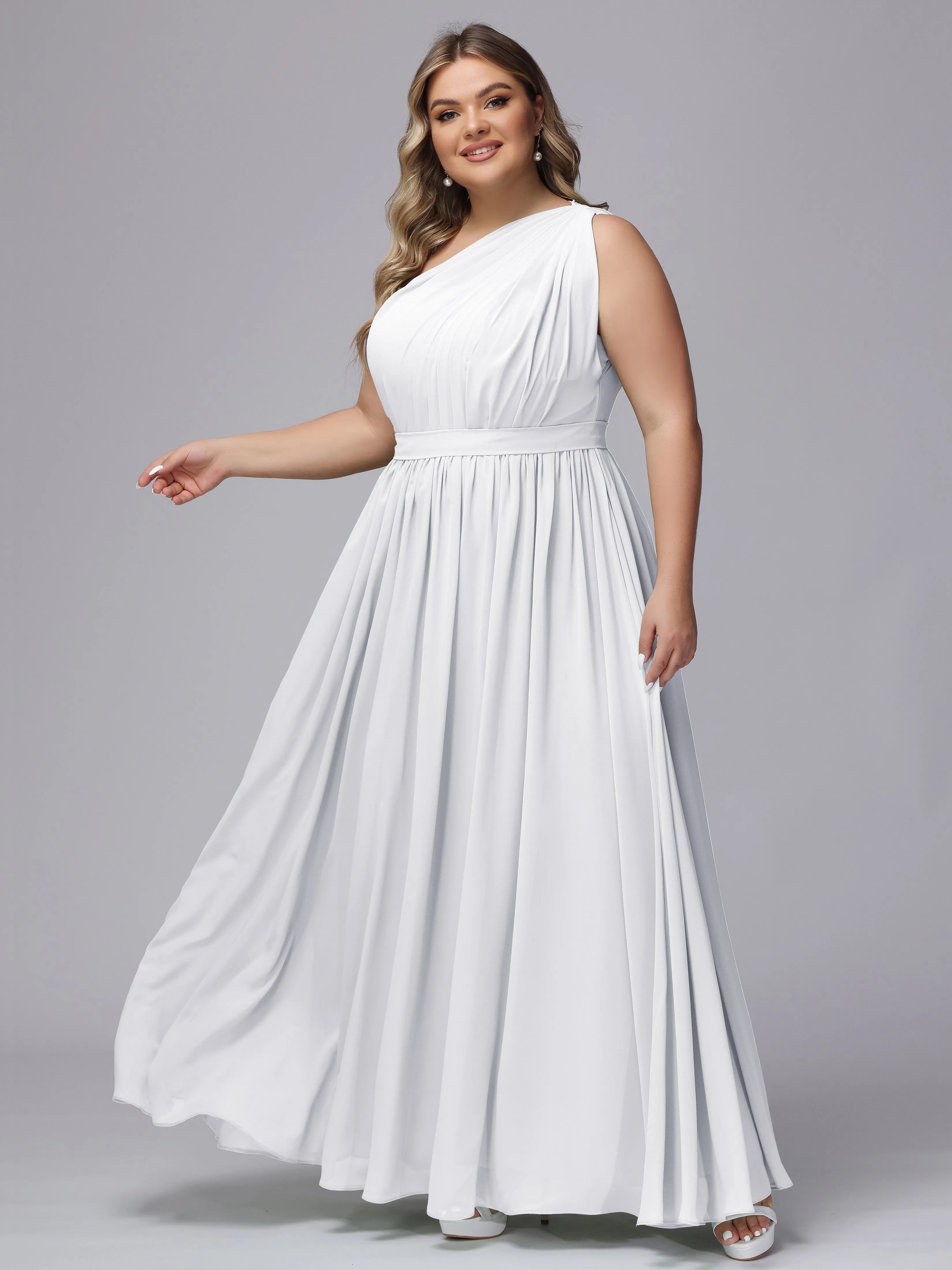 One-shoulder Plus Size Chiffon Bridesmaid Dresses