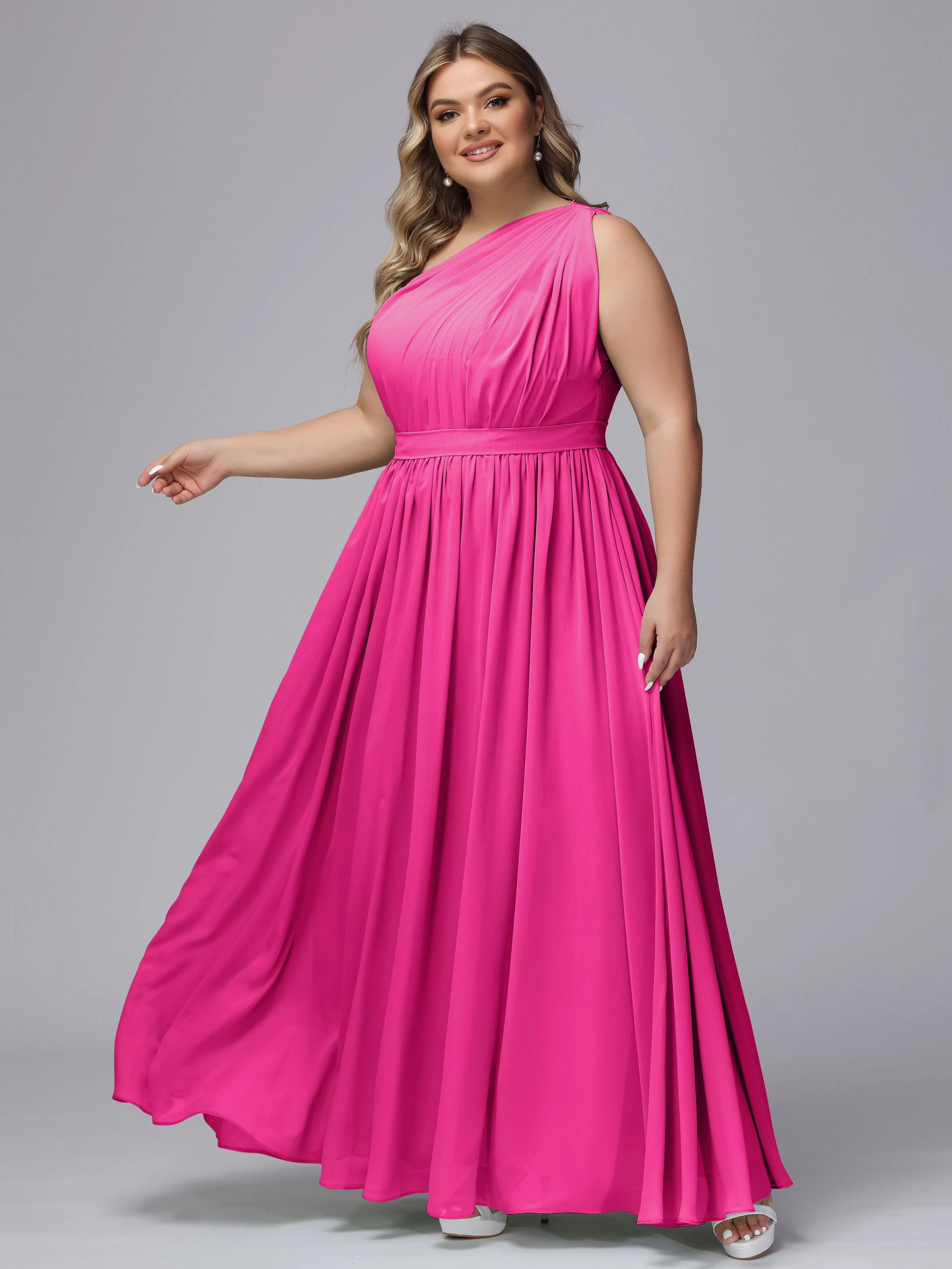 One-shoulder Plus Size Chiffon Bridesmaid Dresses