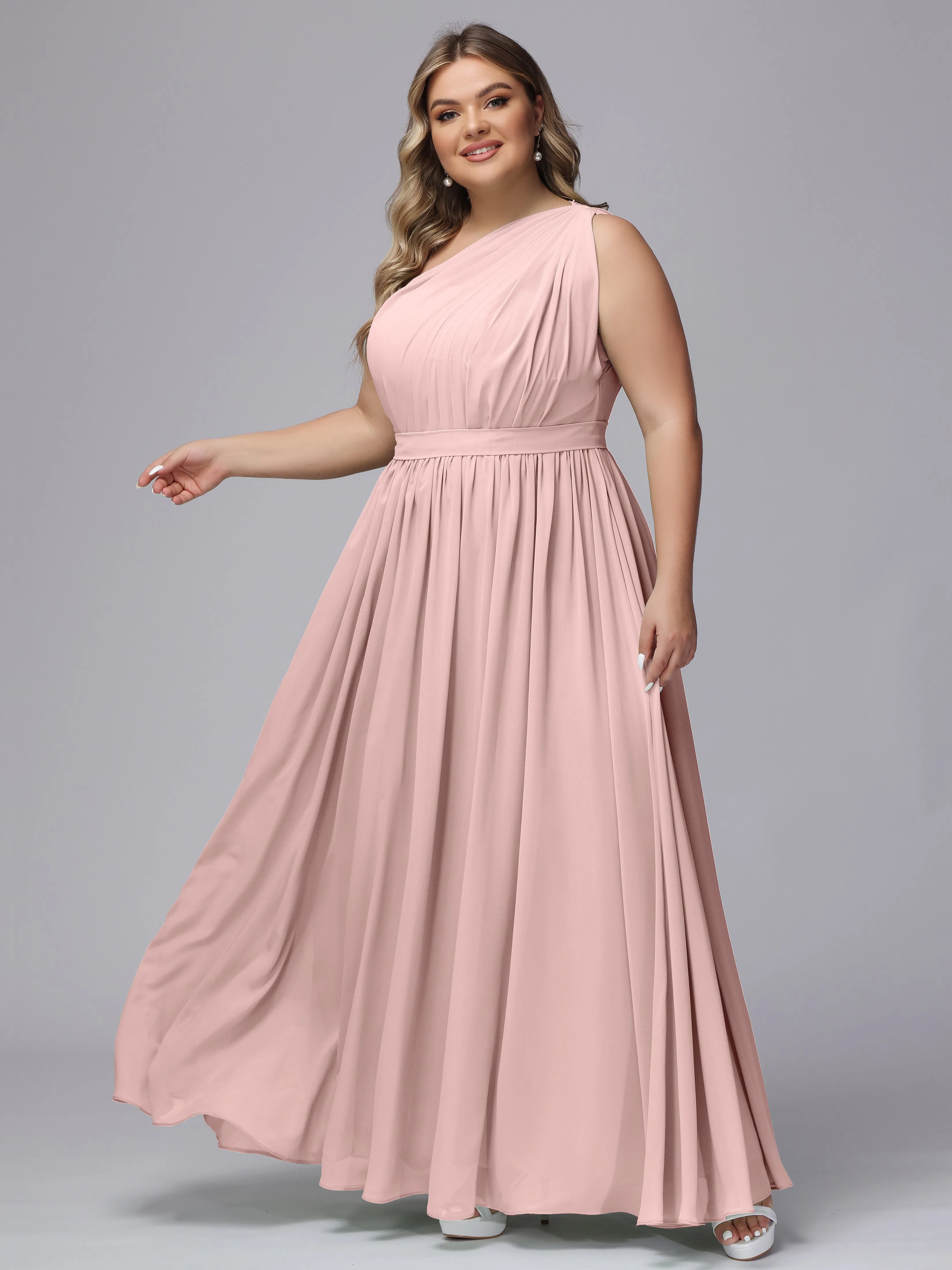 One-shoulder Plus Size Chiffon Bridesmaid Dresses