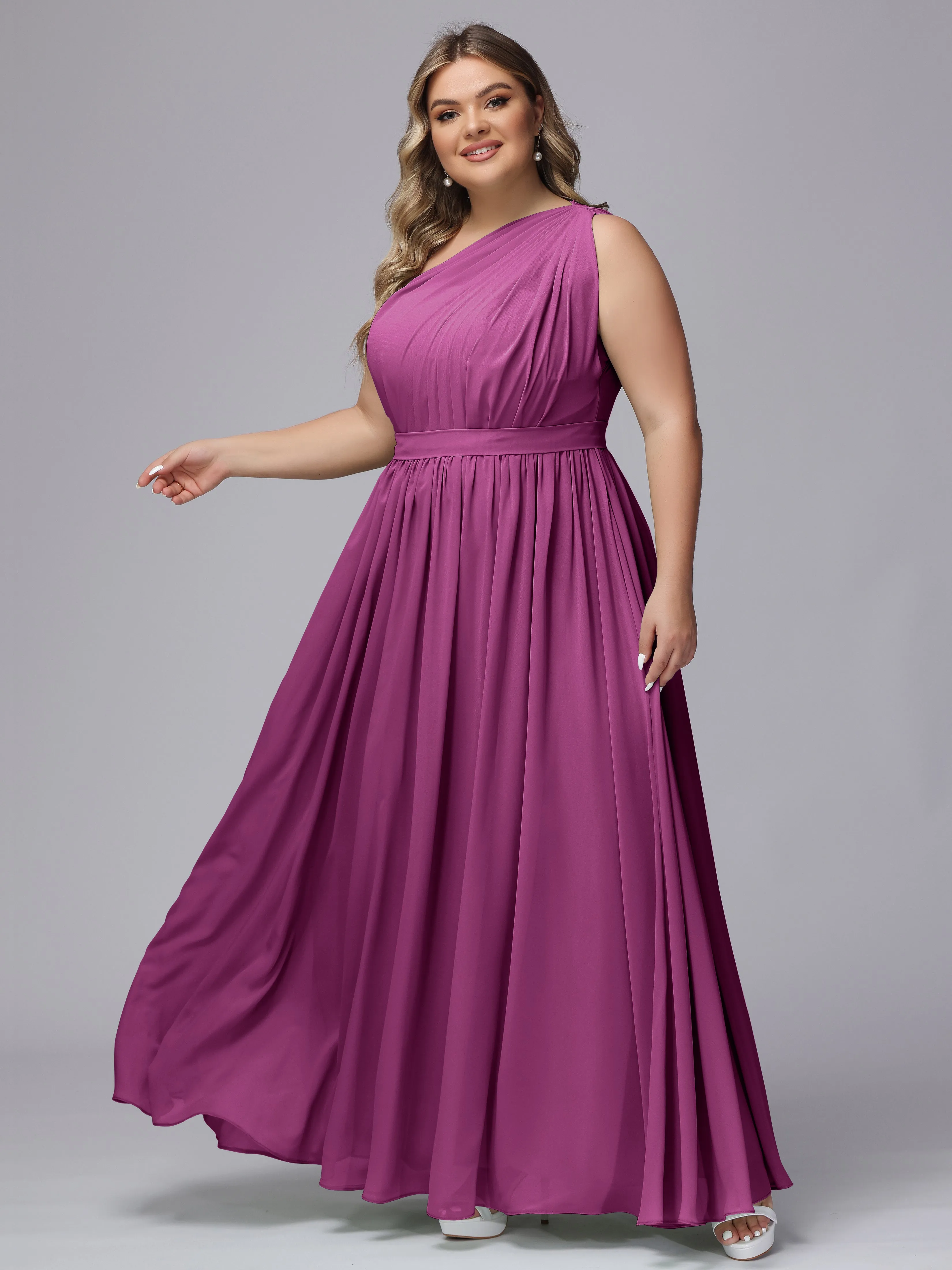 One-shoulder Plus Size Chiffon Bridesmaid Dresses