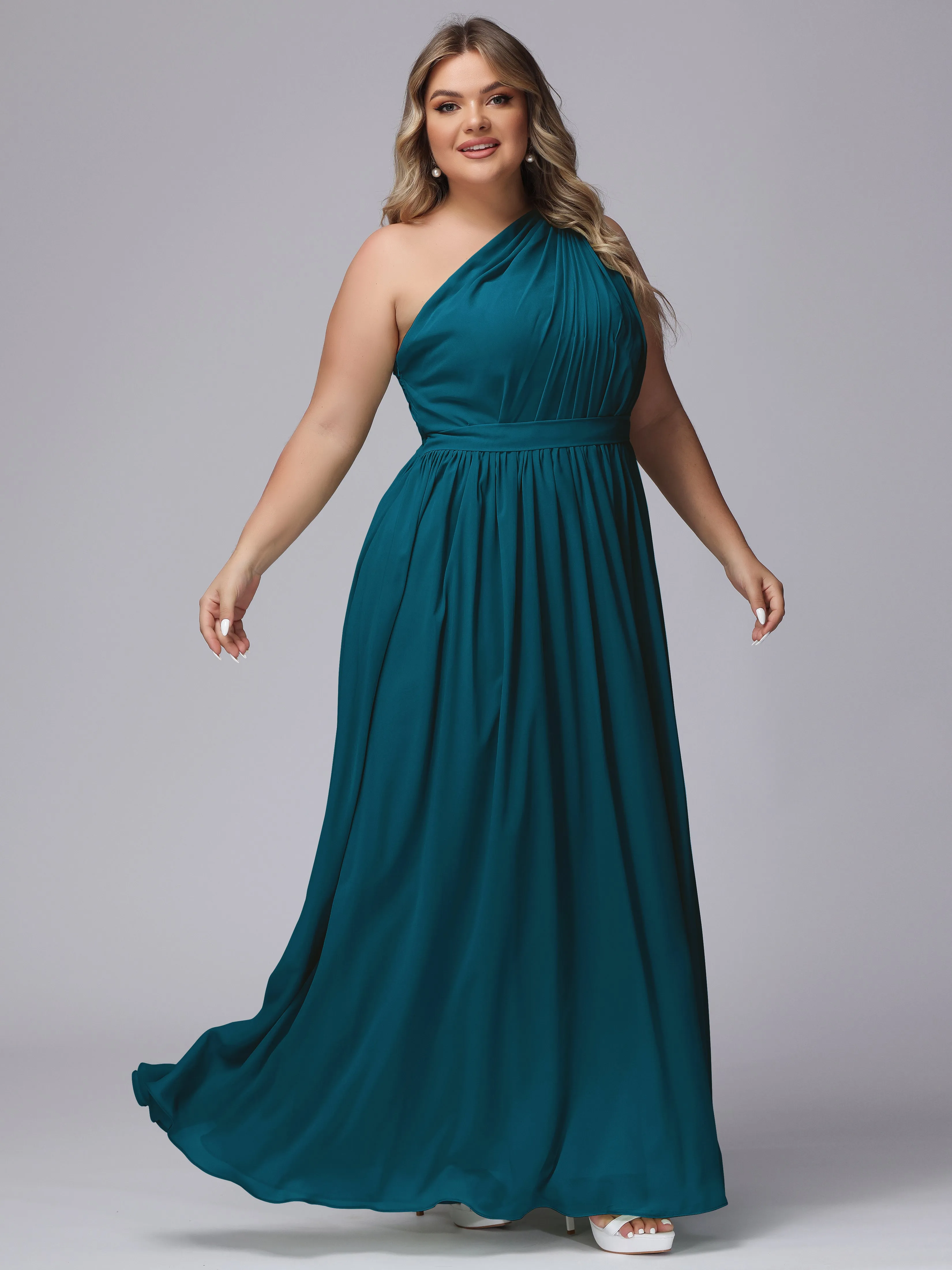 One-shoulder Plus Size Chiffon Bridesmaid Dresses