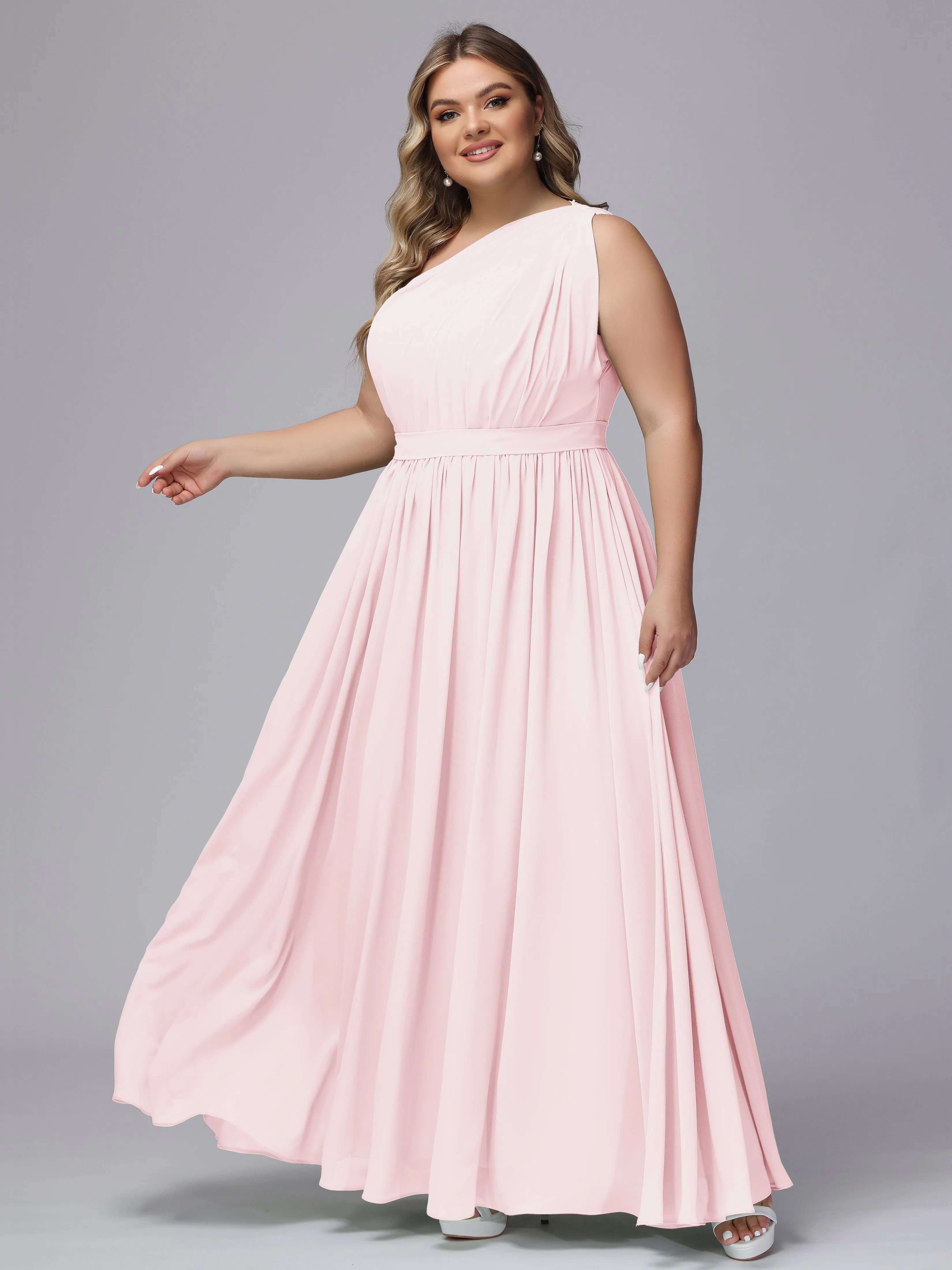 One-shoulder Plus Size Chiffon Bridesmaid Dresses