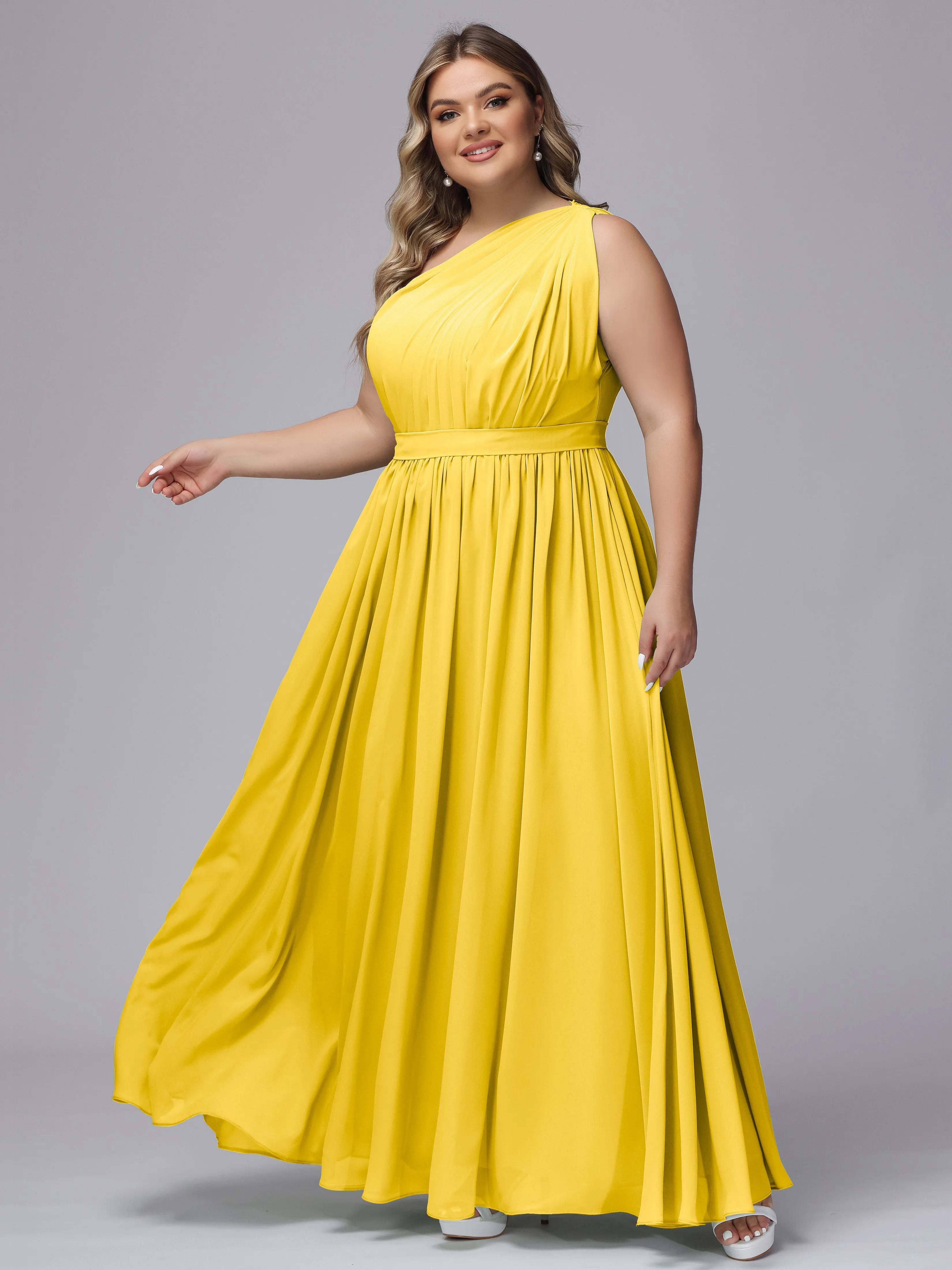 One-shoulder Plus Size Chiffon Bridesmaid Dresses