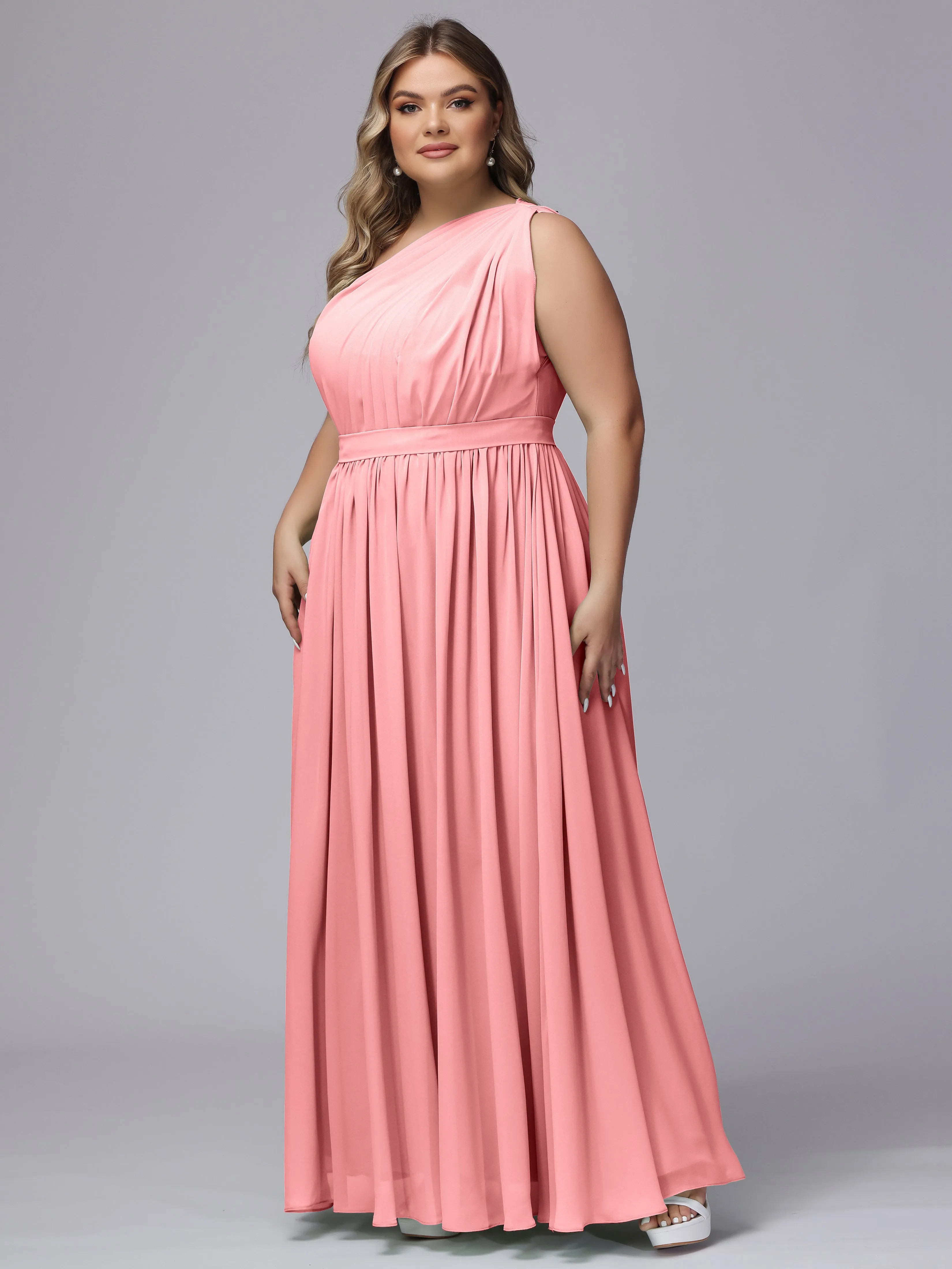One-shoulder Plus Size Chiffon Bridesmaid Dresses