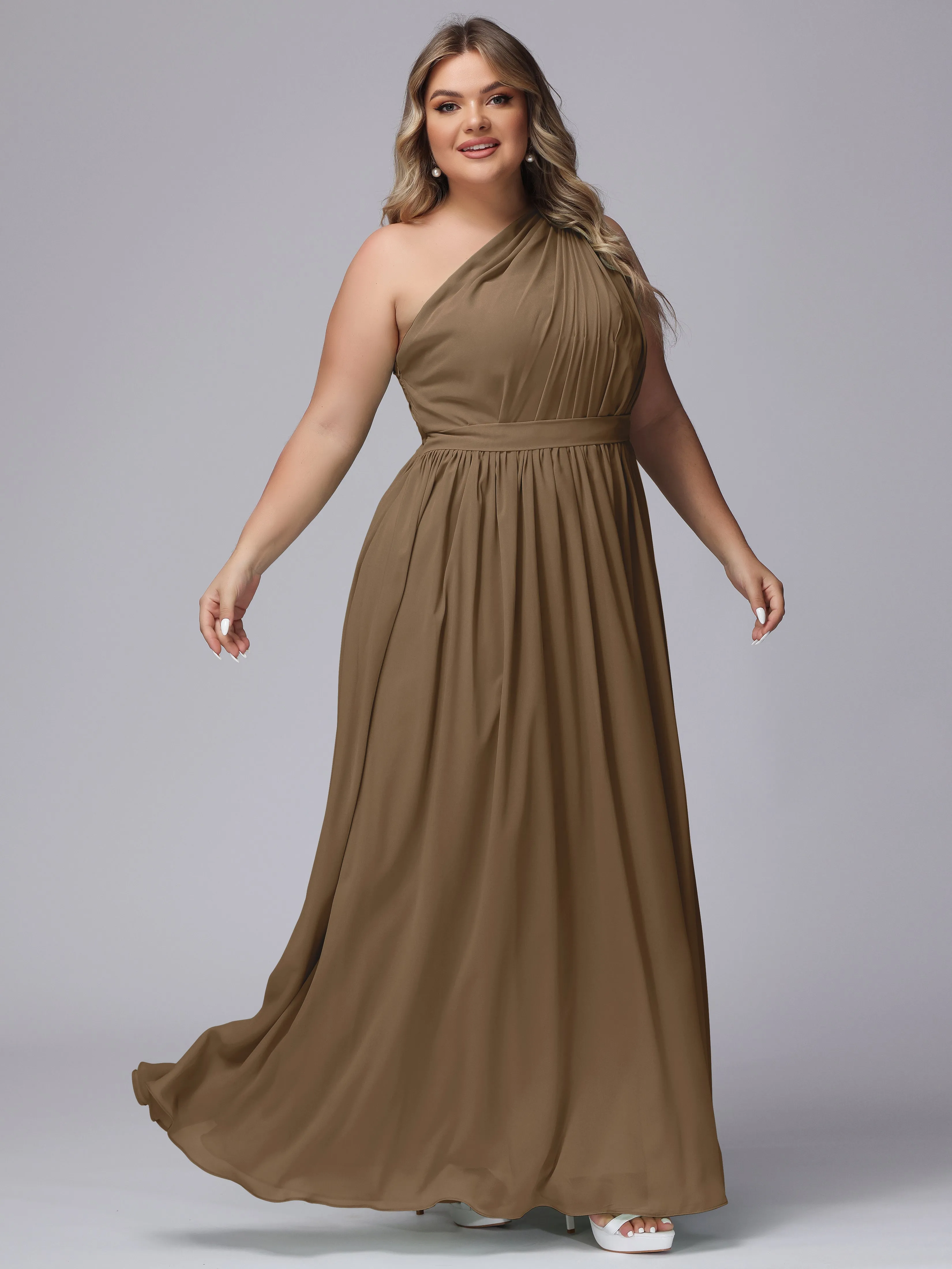 One-shoulder Plus Size Chiffon Bridesmaid Dresses