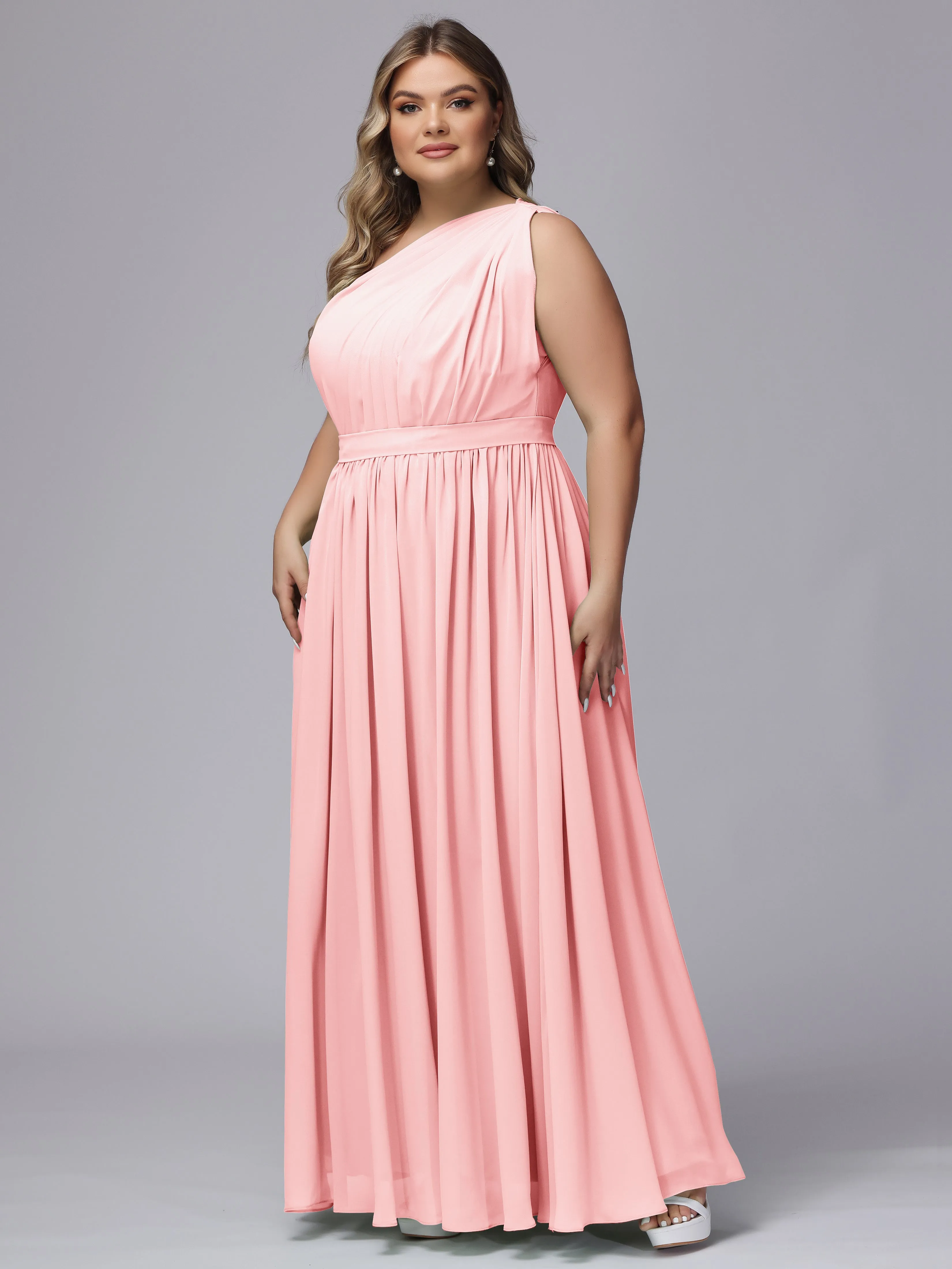 One-shoulder Plus Size Chiffon Bridesmaid Dresses