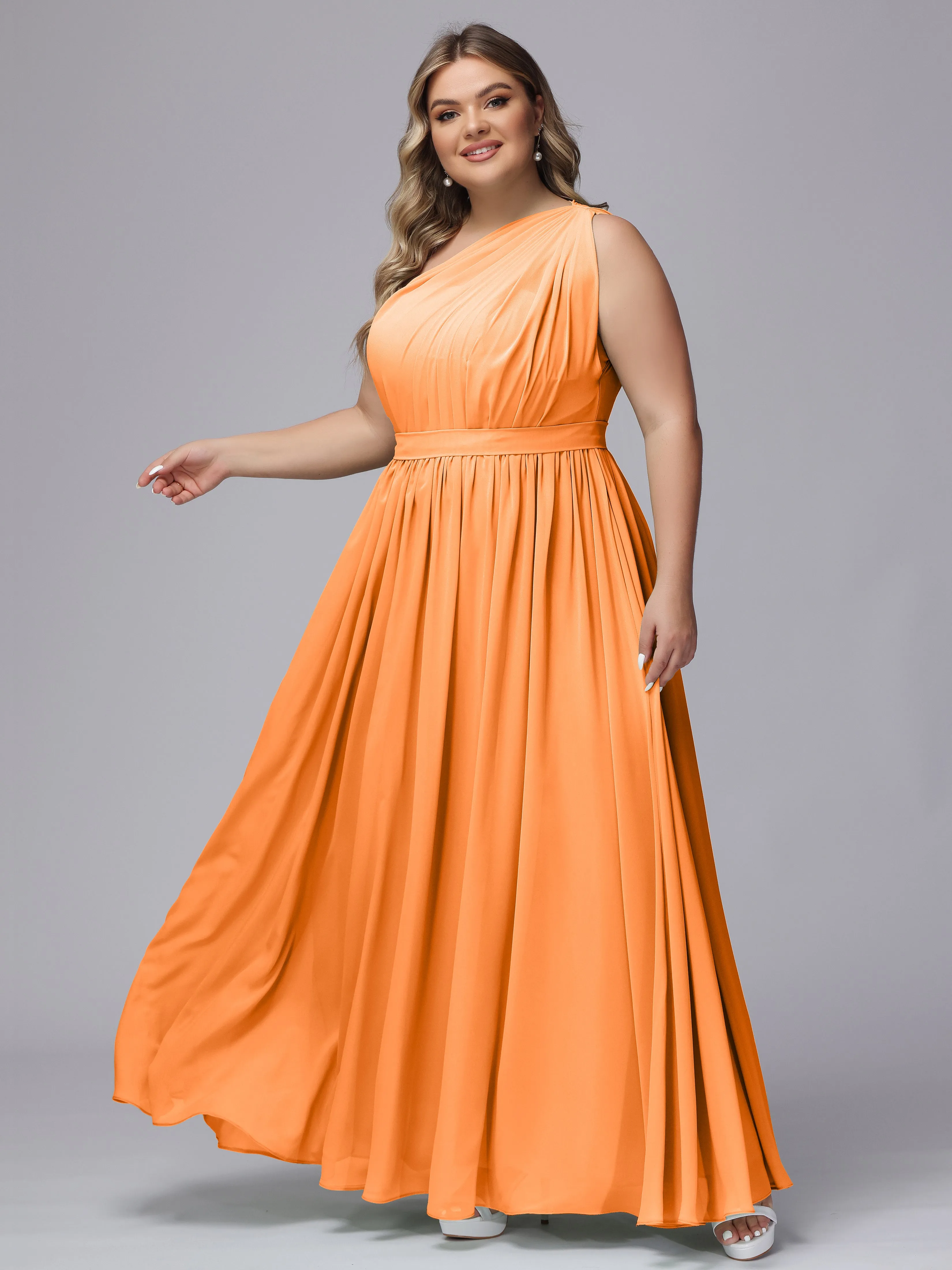 One-shoulder Plus Size Chiffon Bridesmaid Dresses