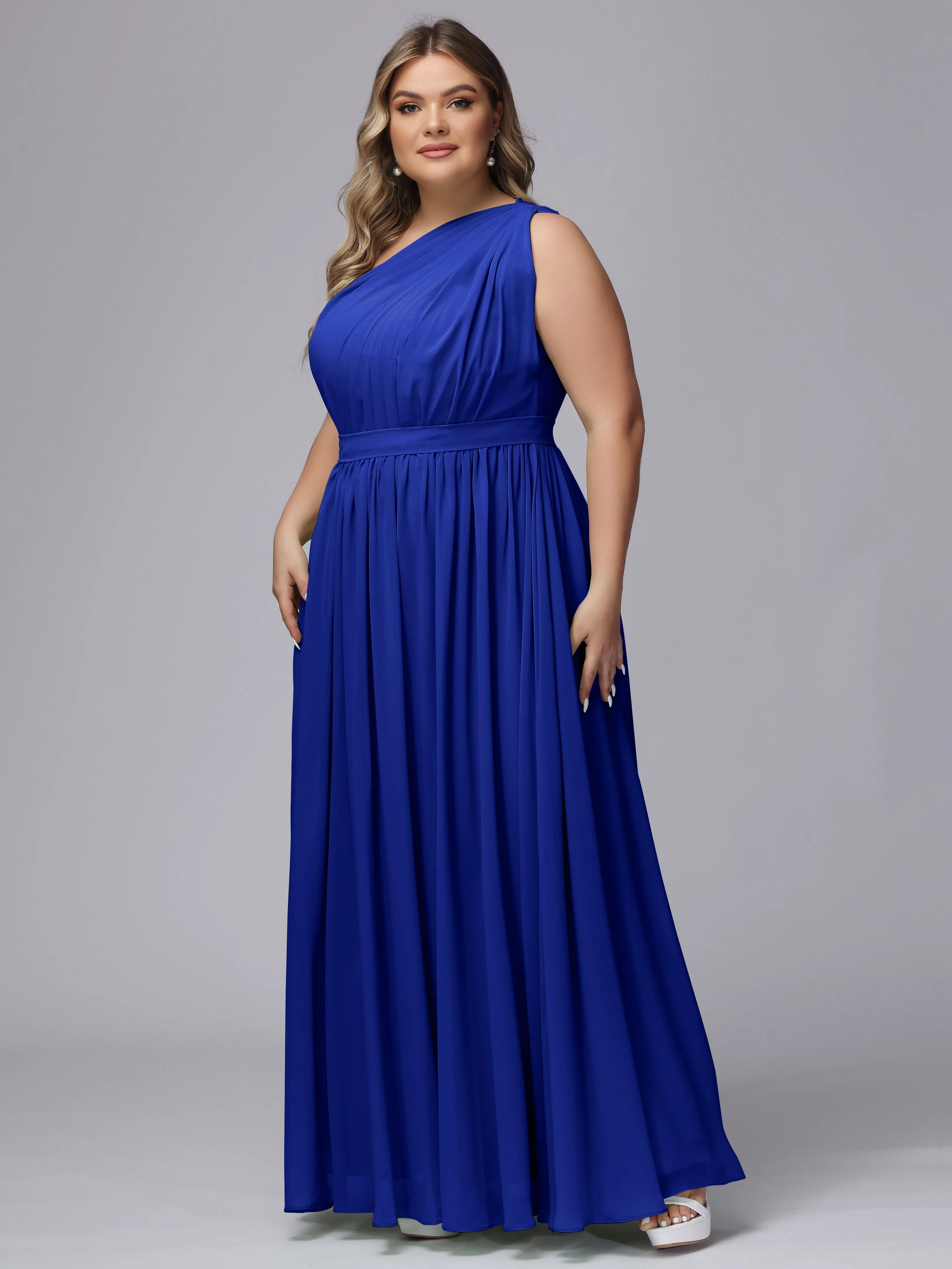 One-shoulder Plus Size Chiffon Bridesmaid Dresses