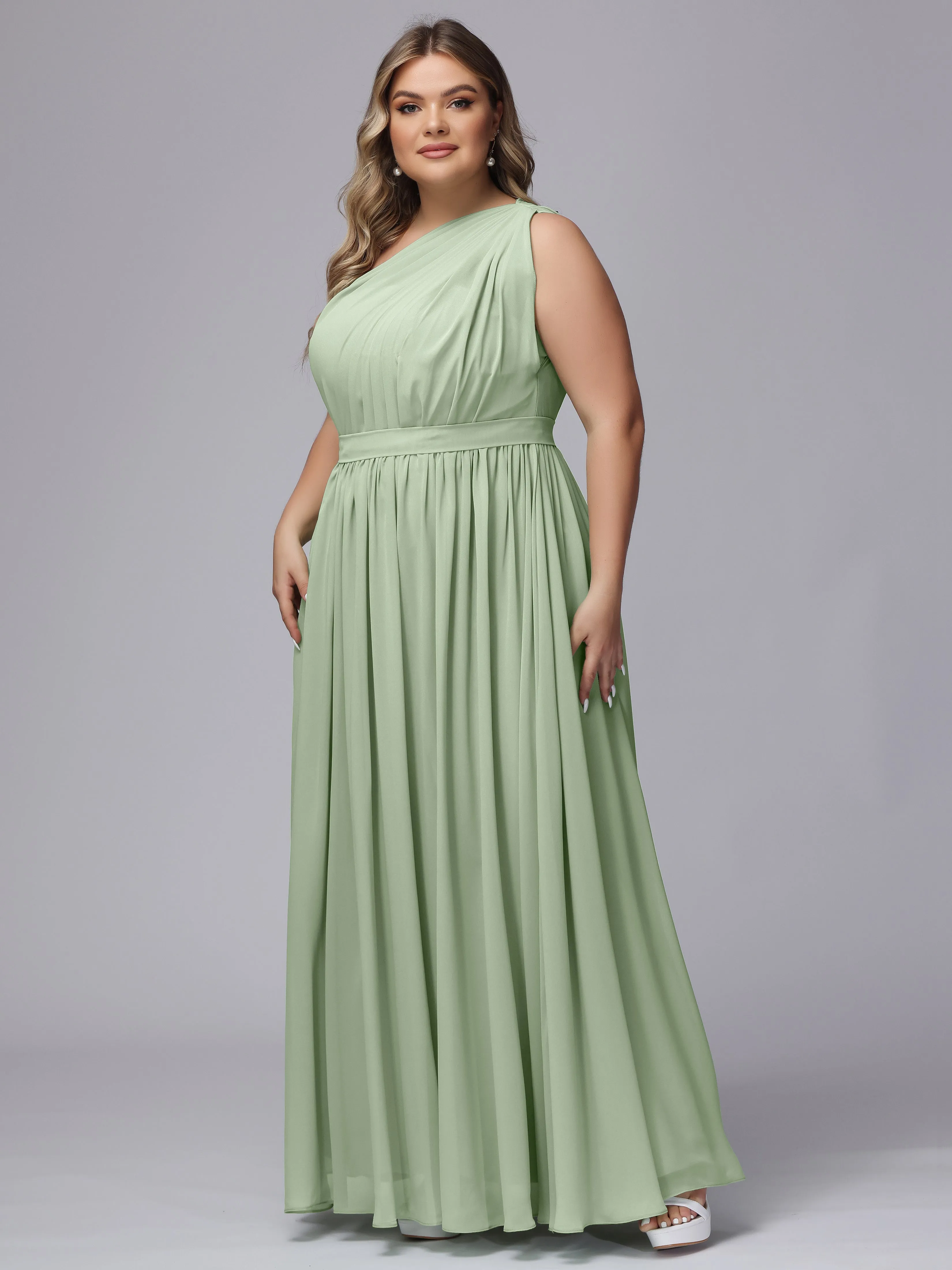 One-shoulder Plus Size Chiffon Bridesmaid Dresses