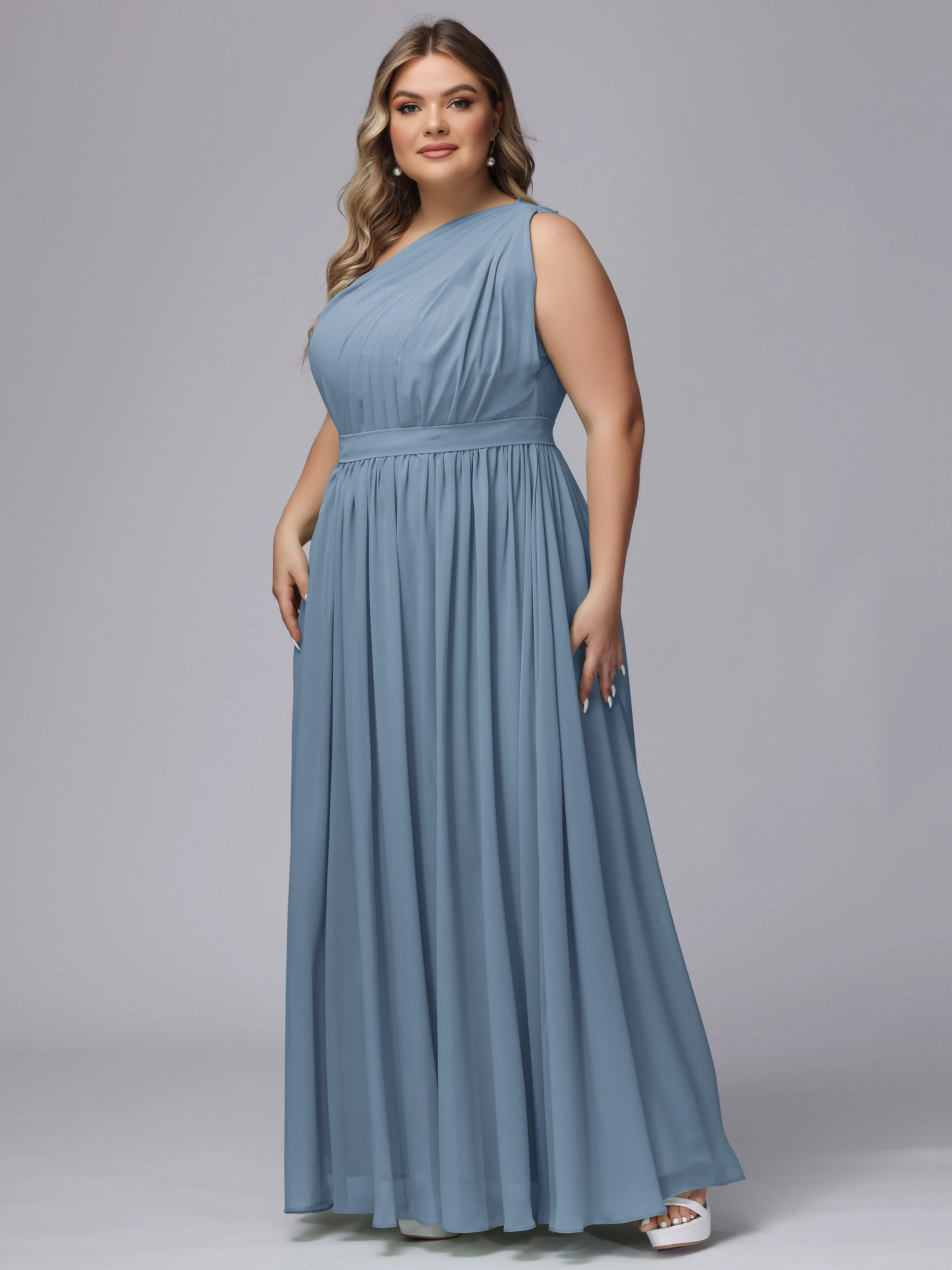 One-shoulder Plus Size Chiffon Bridesmaid Dresses