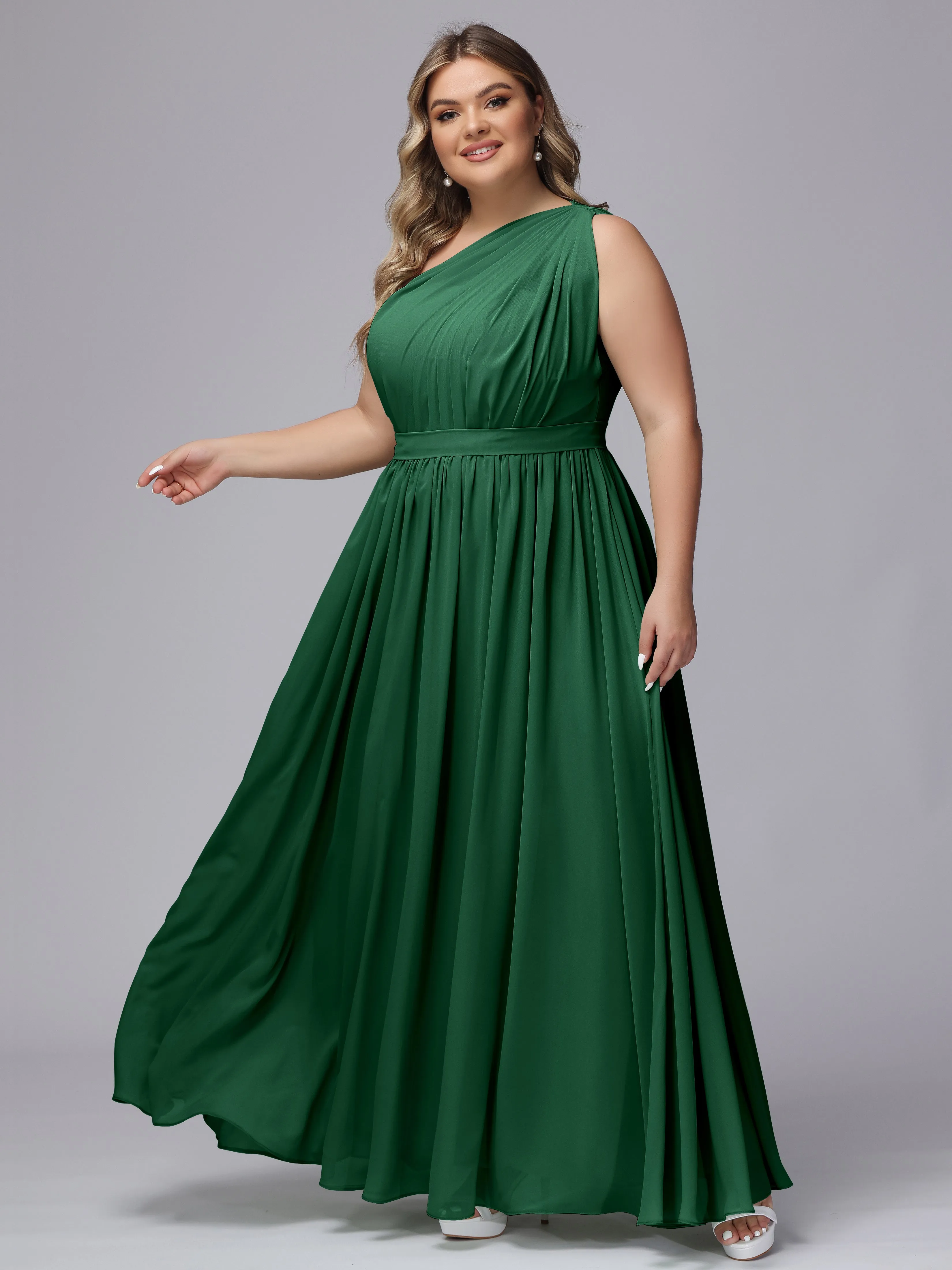 One-shoulder Plus Size Chiffon Bridesmaid Dresses