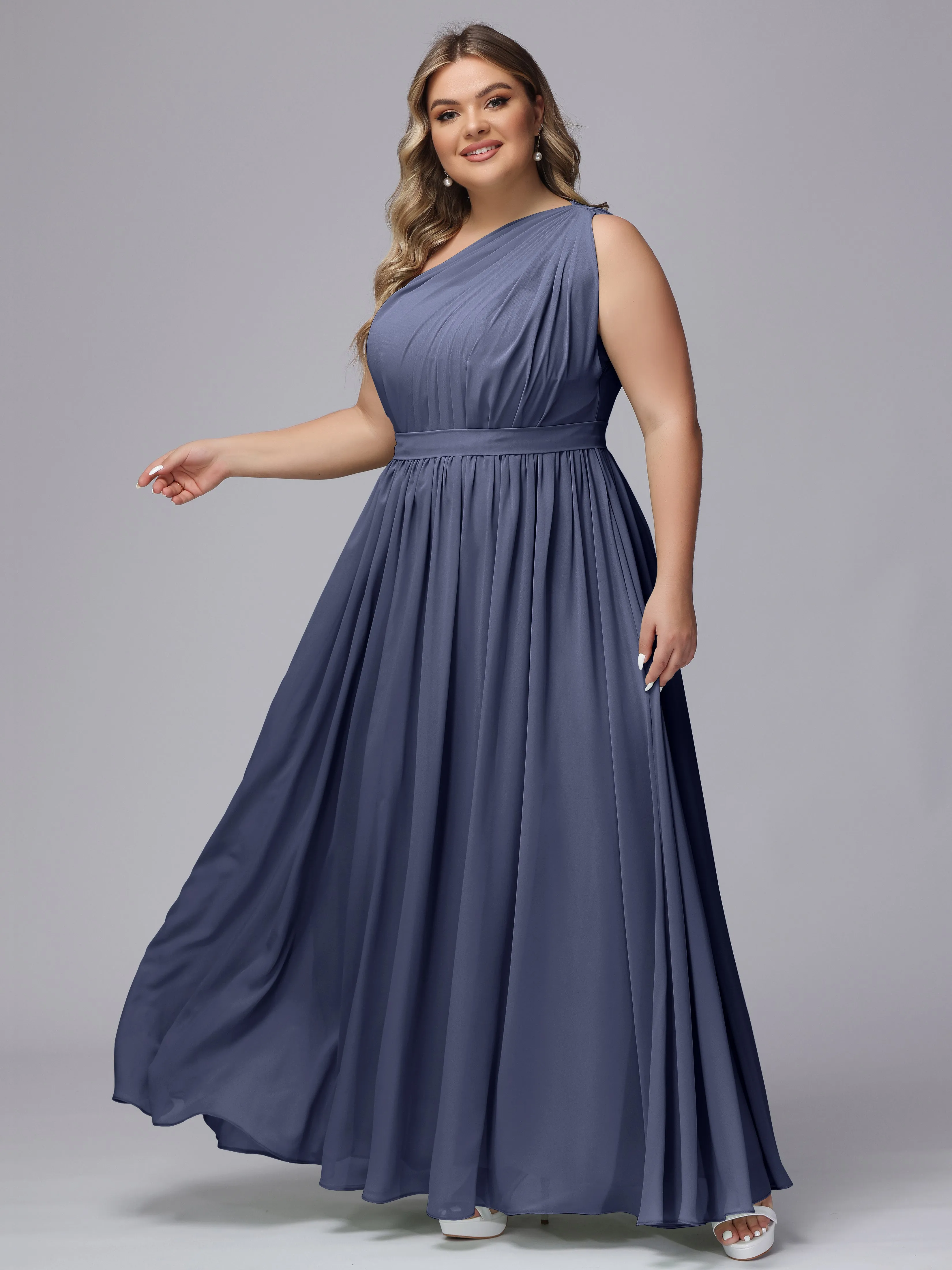 One-shoulder Plus Size Chiffon Bridesmaid Dresses