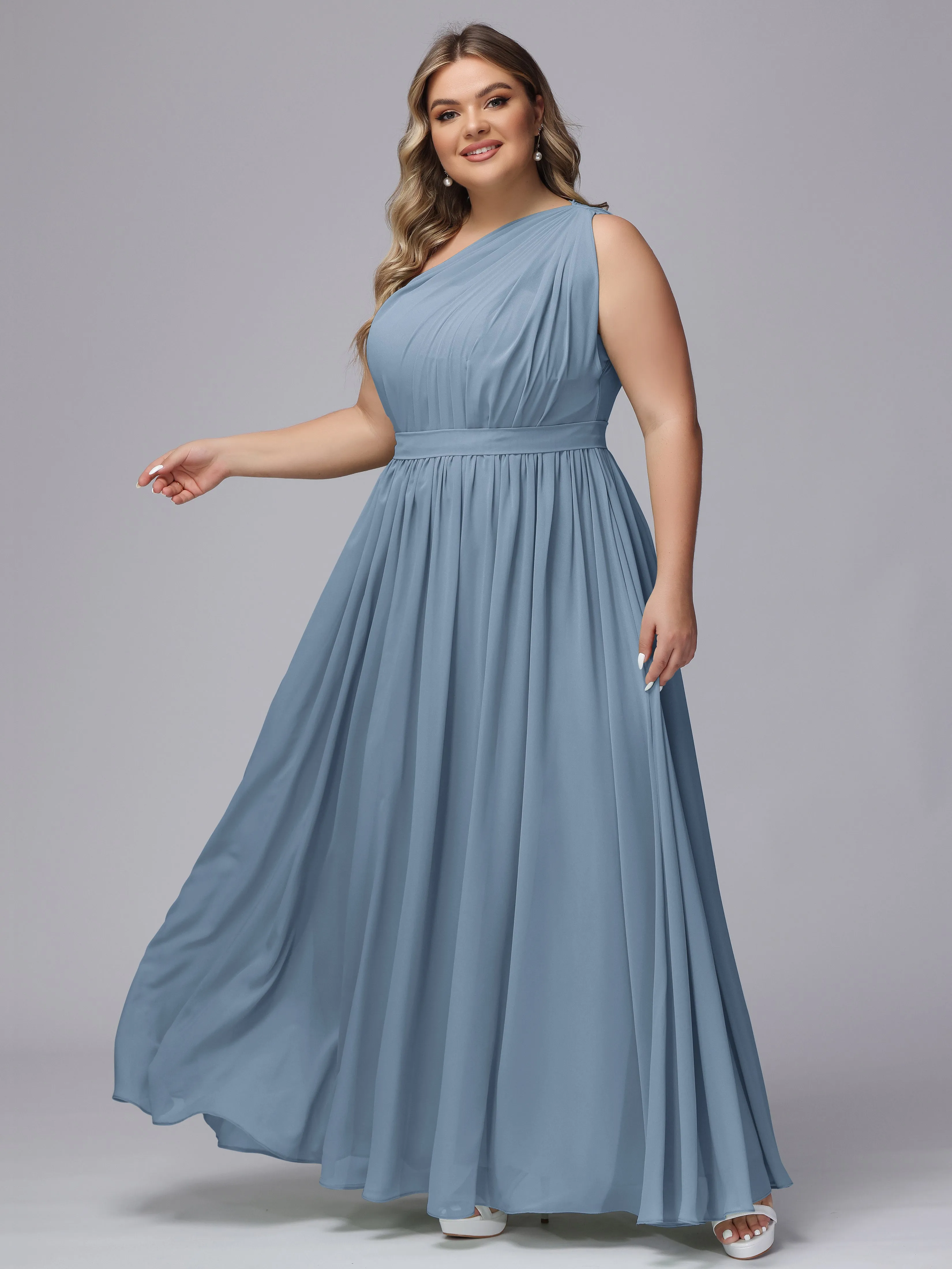 One-shoulder Plus Size Chiffon Bridesmaid Dresses