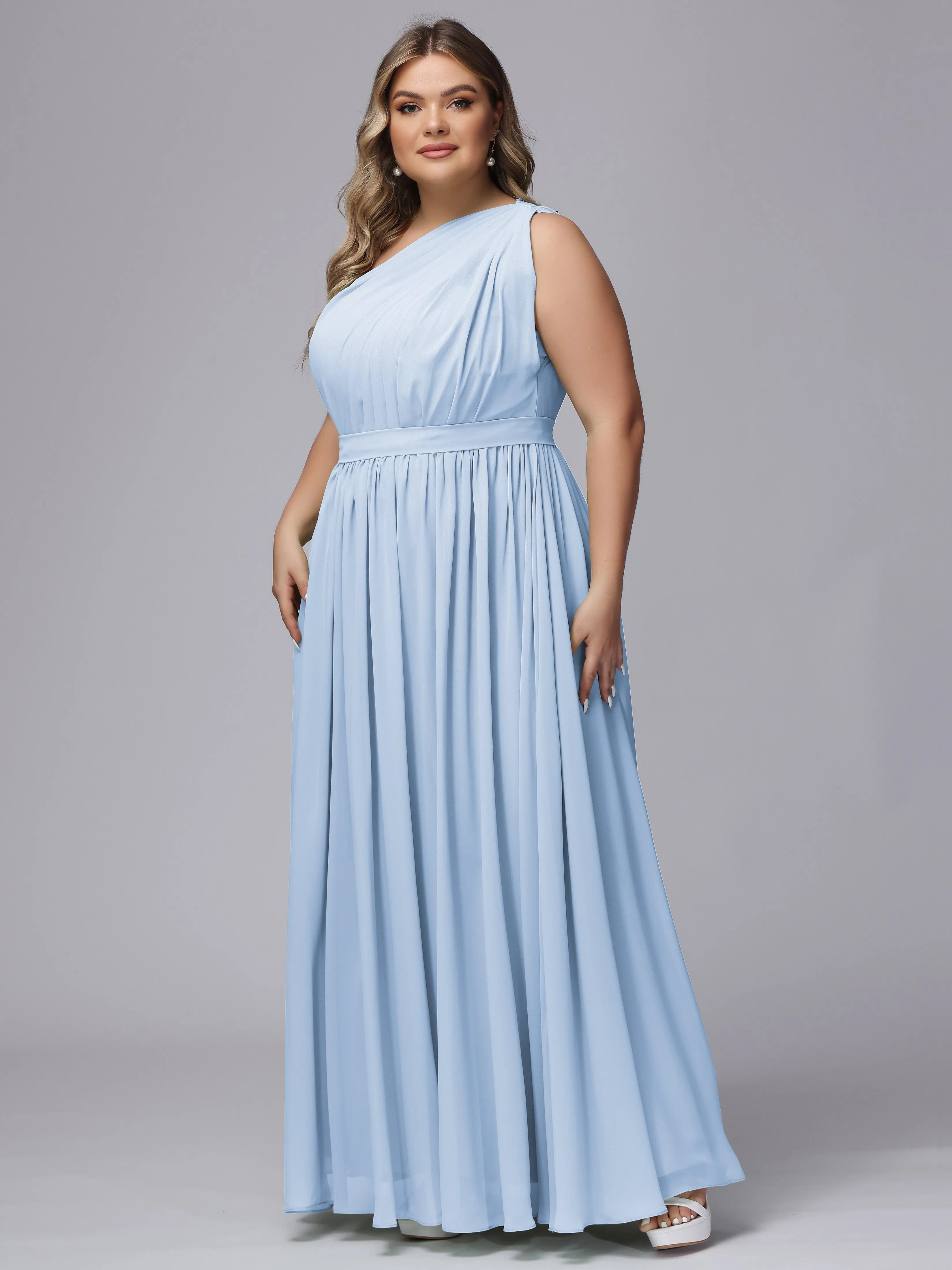 One-shoulder Plus Size Chiffon Bridesmaid Dresses