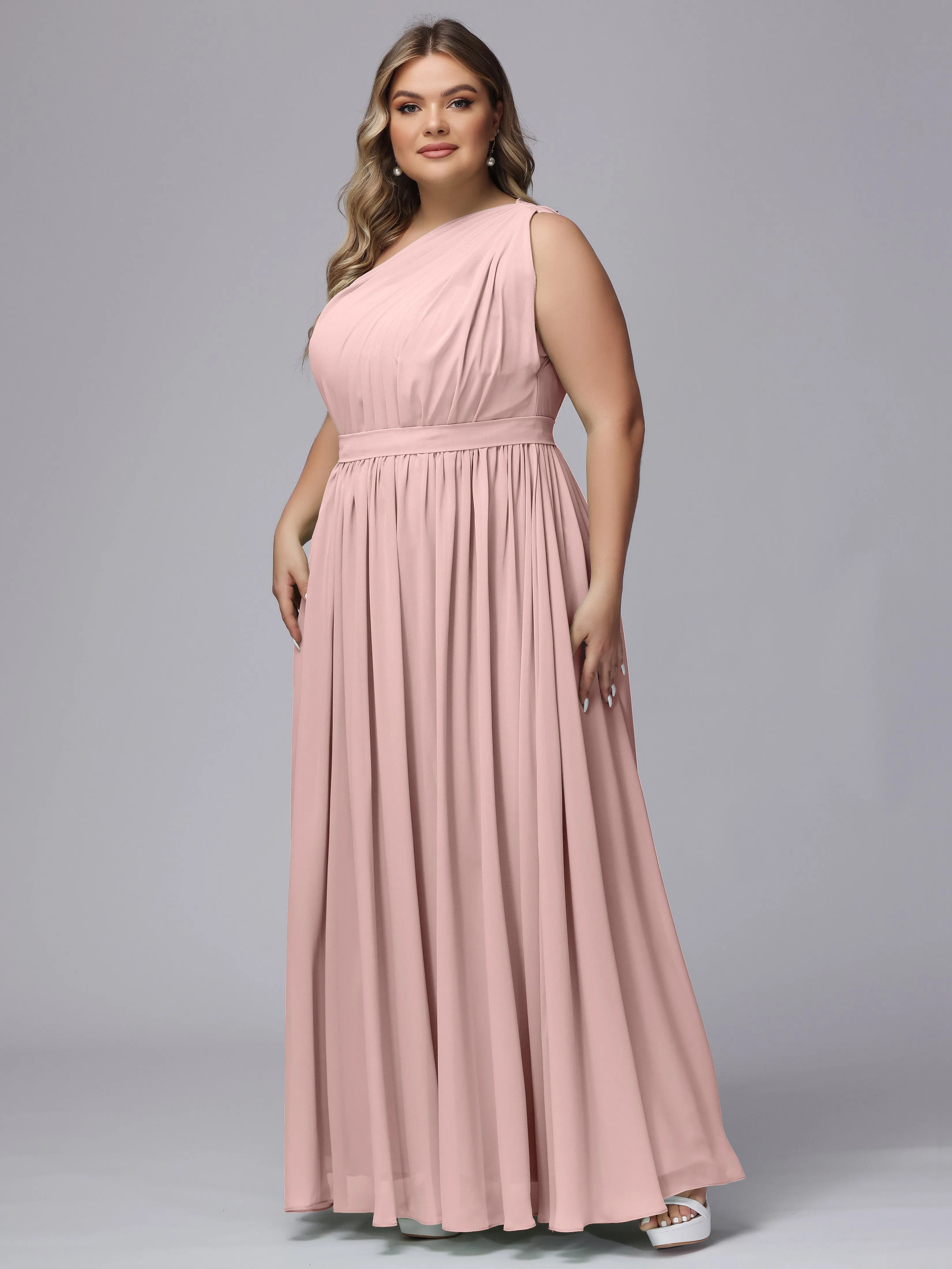 One-shoulder Plus Size Chiffon Bridesmaid Dresses