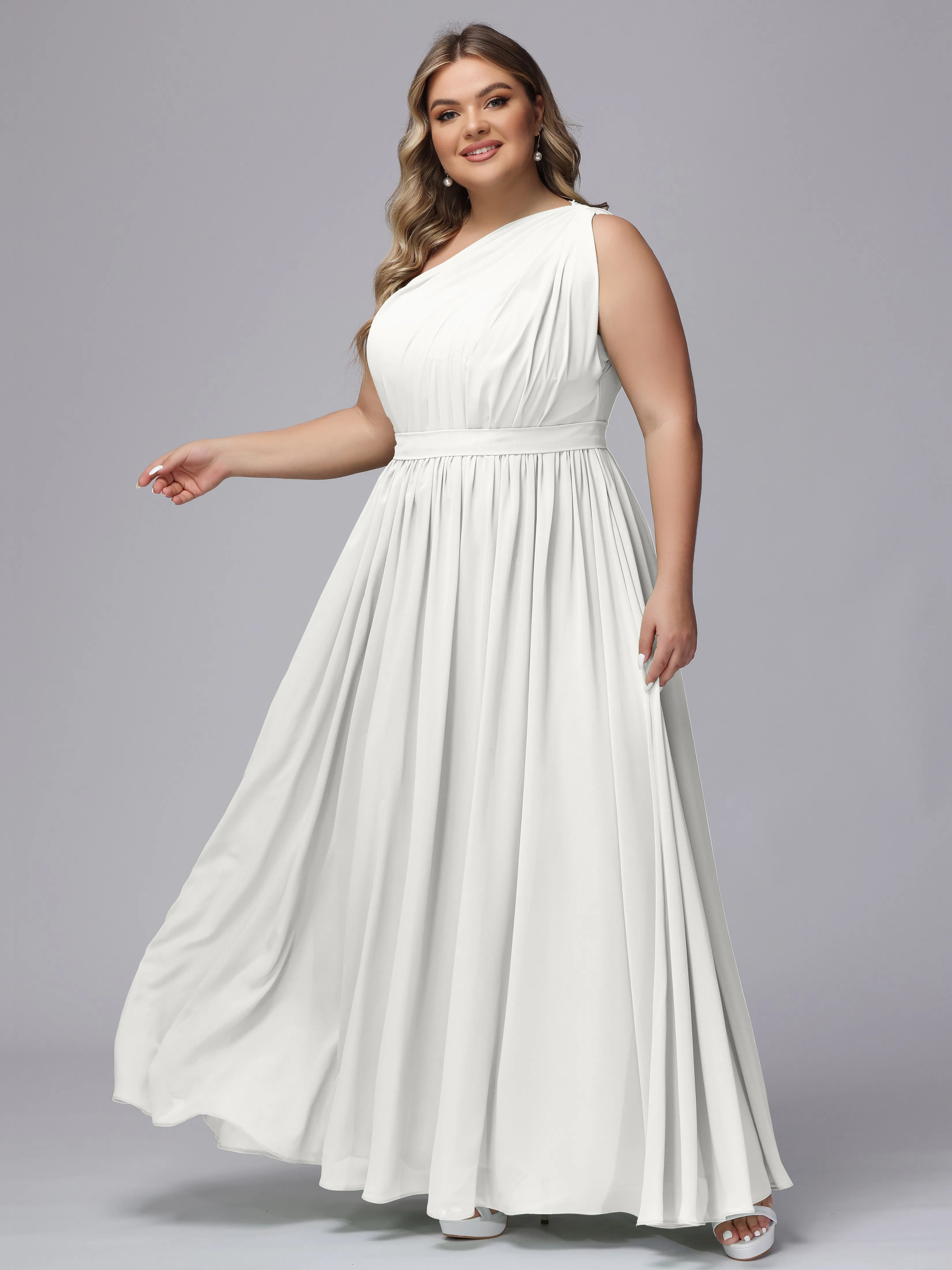 One-shoulder Plus Size Chiffon Bridesmaid Dresses