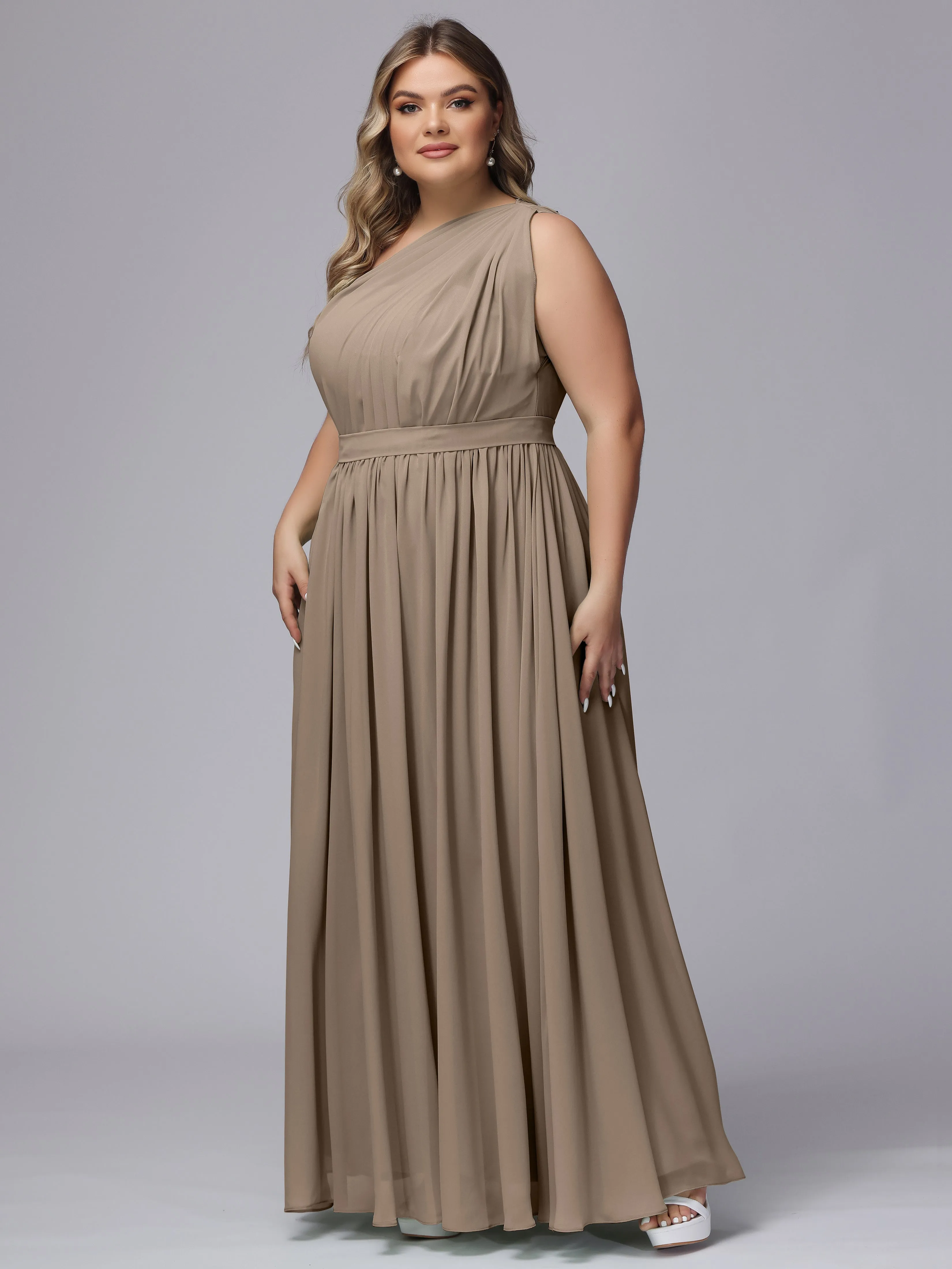 One-shoulder Plus Size Chiffon Bridesmaid Dresses