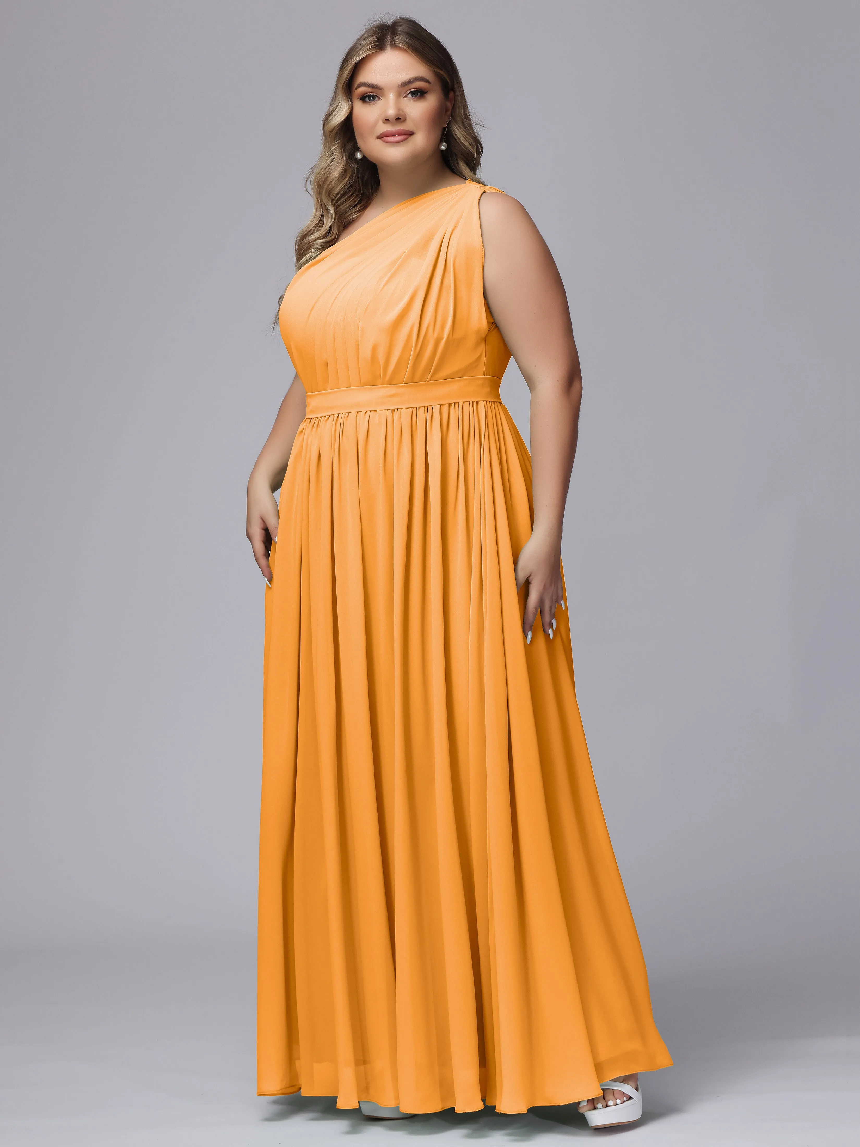 One-shoulder Plus Size Chiffon Bridesmaid Dresses
