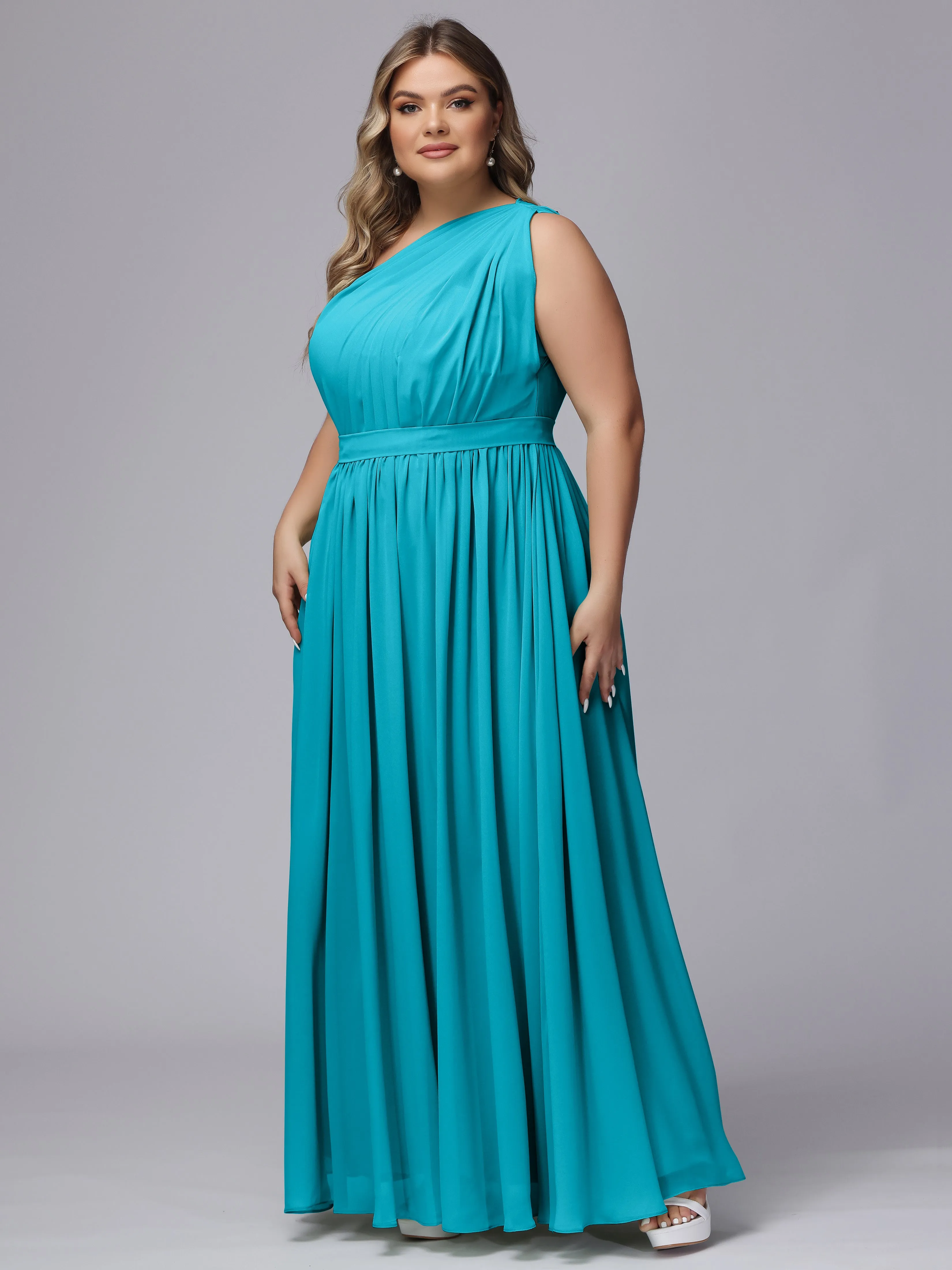 One-shoulder Plus Size Chiffon Bridesmaid Dresses