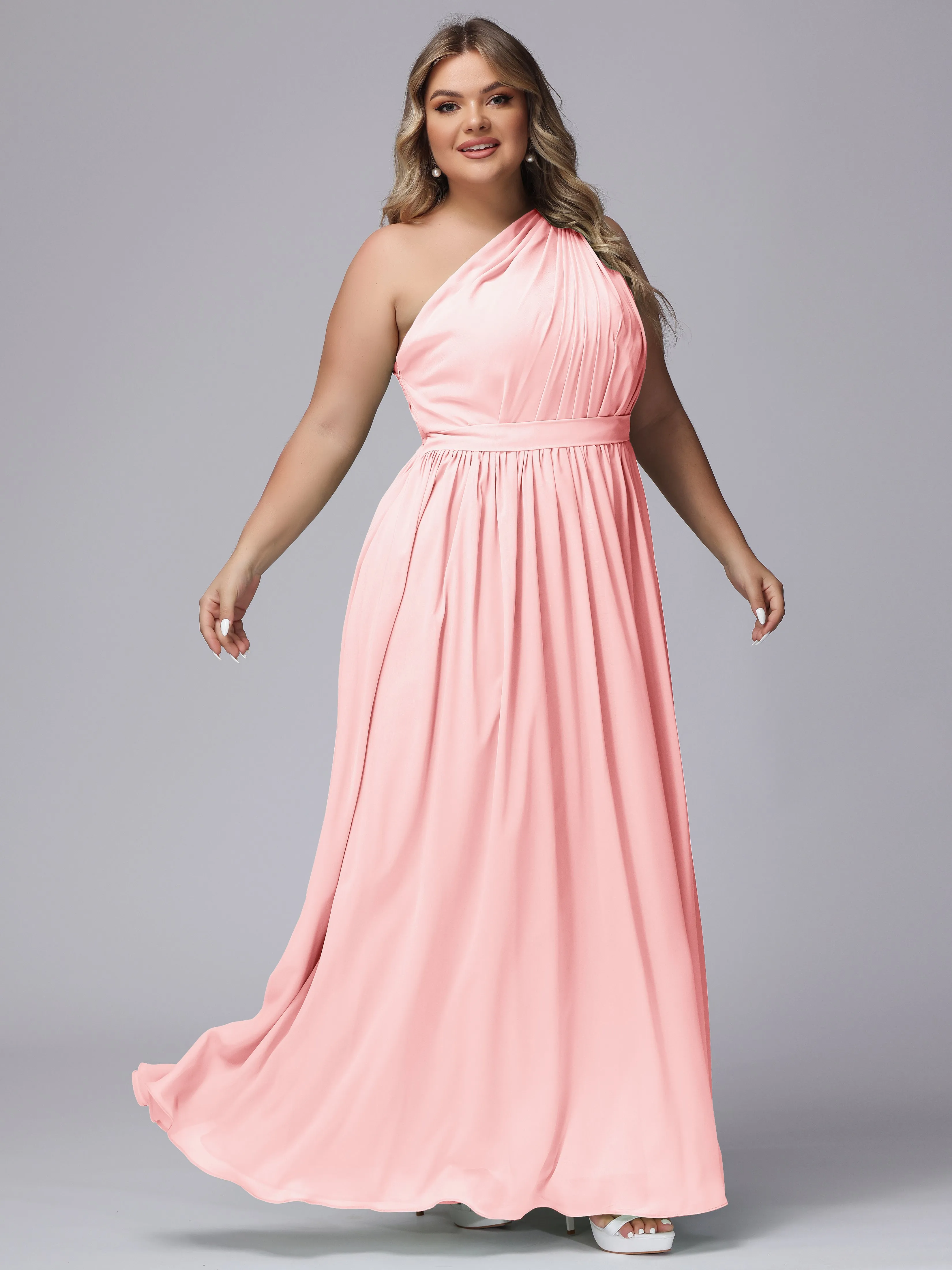 One-shoulder Plus Size Chiffon Bridesmaid Dresses