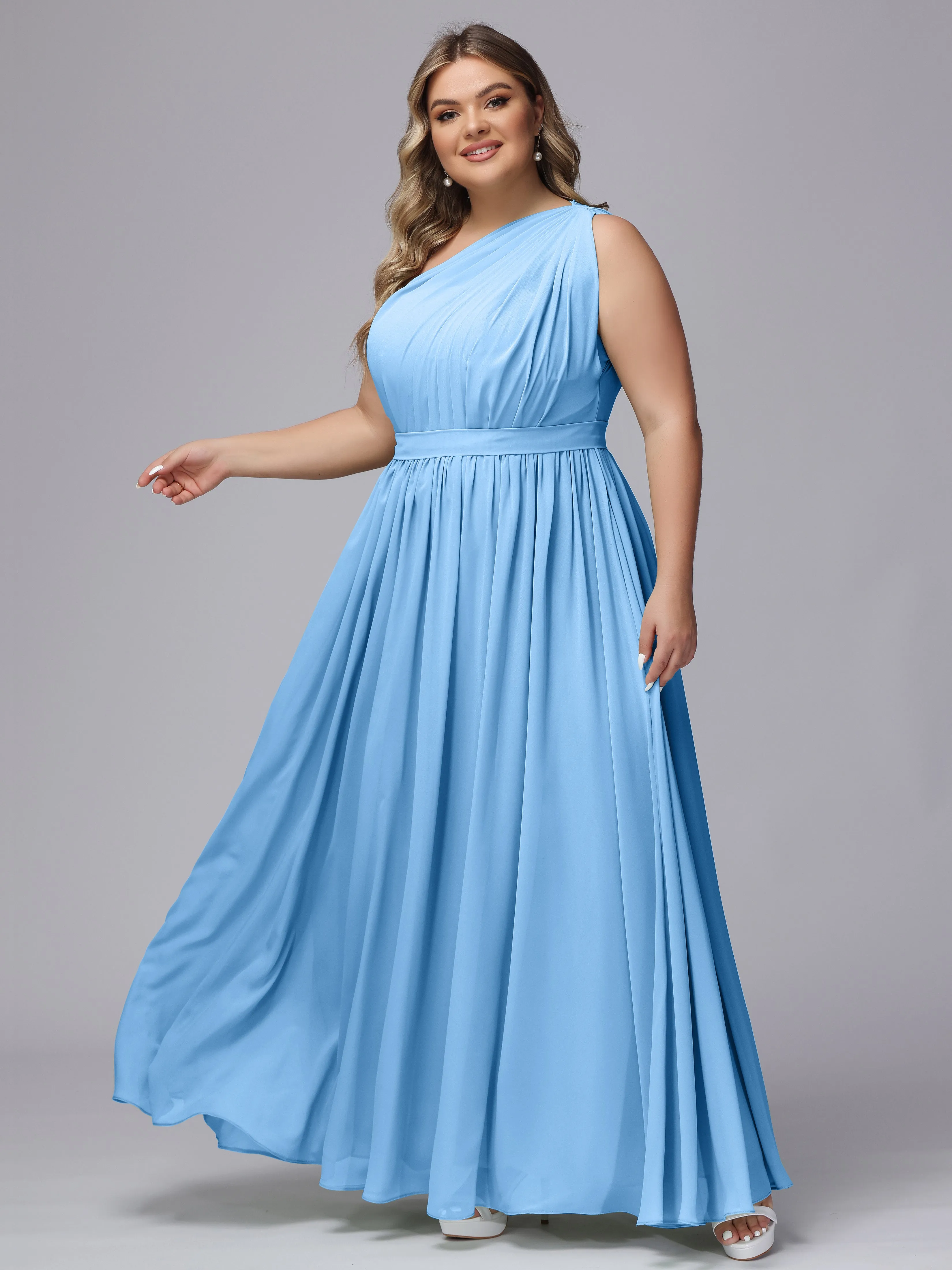 One-shoulder Plus Size Chiffon Bridesmaid Dresses