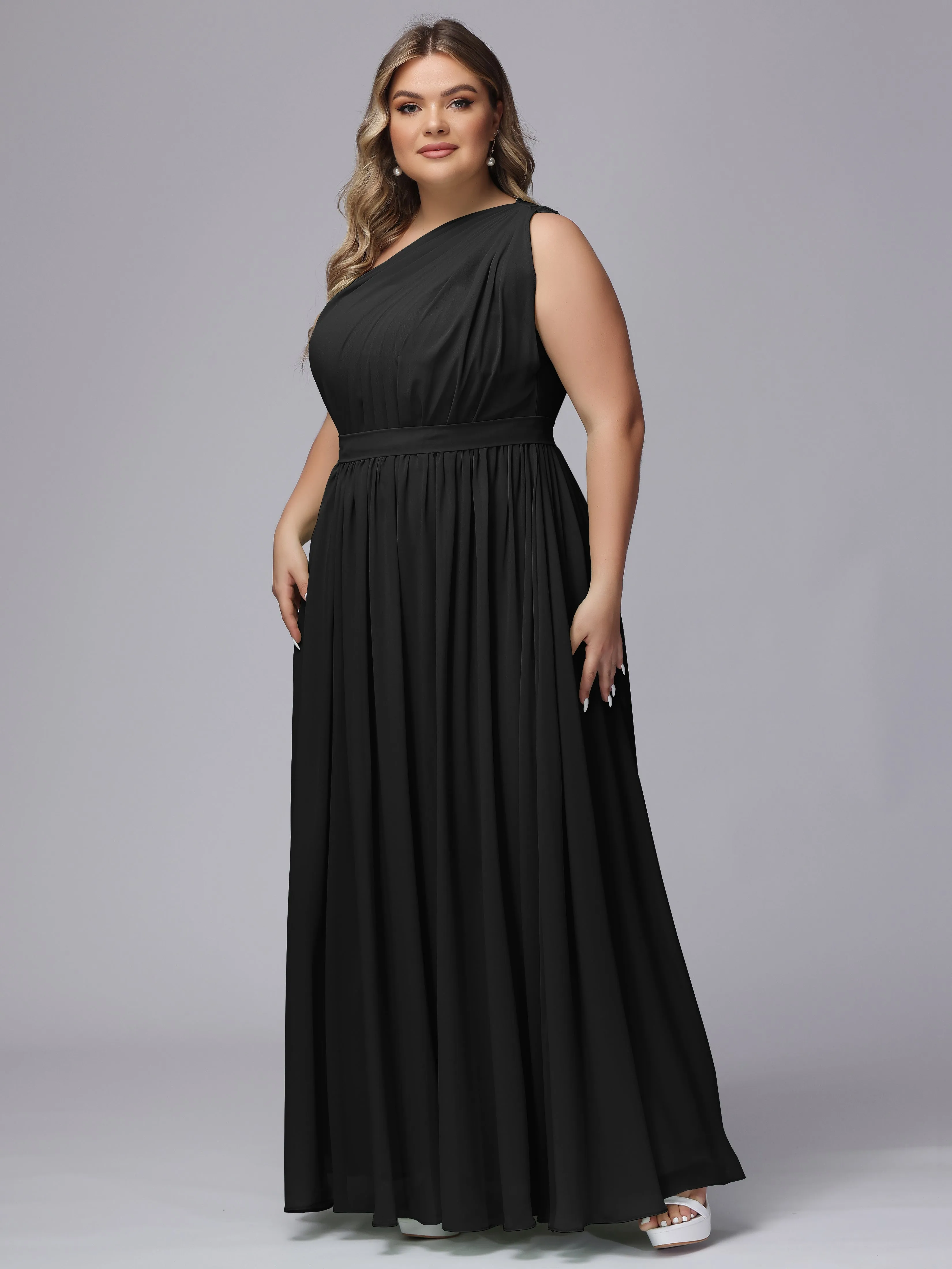 One-shoulder Plus Size Chiffon Bridesmaid Dresses