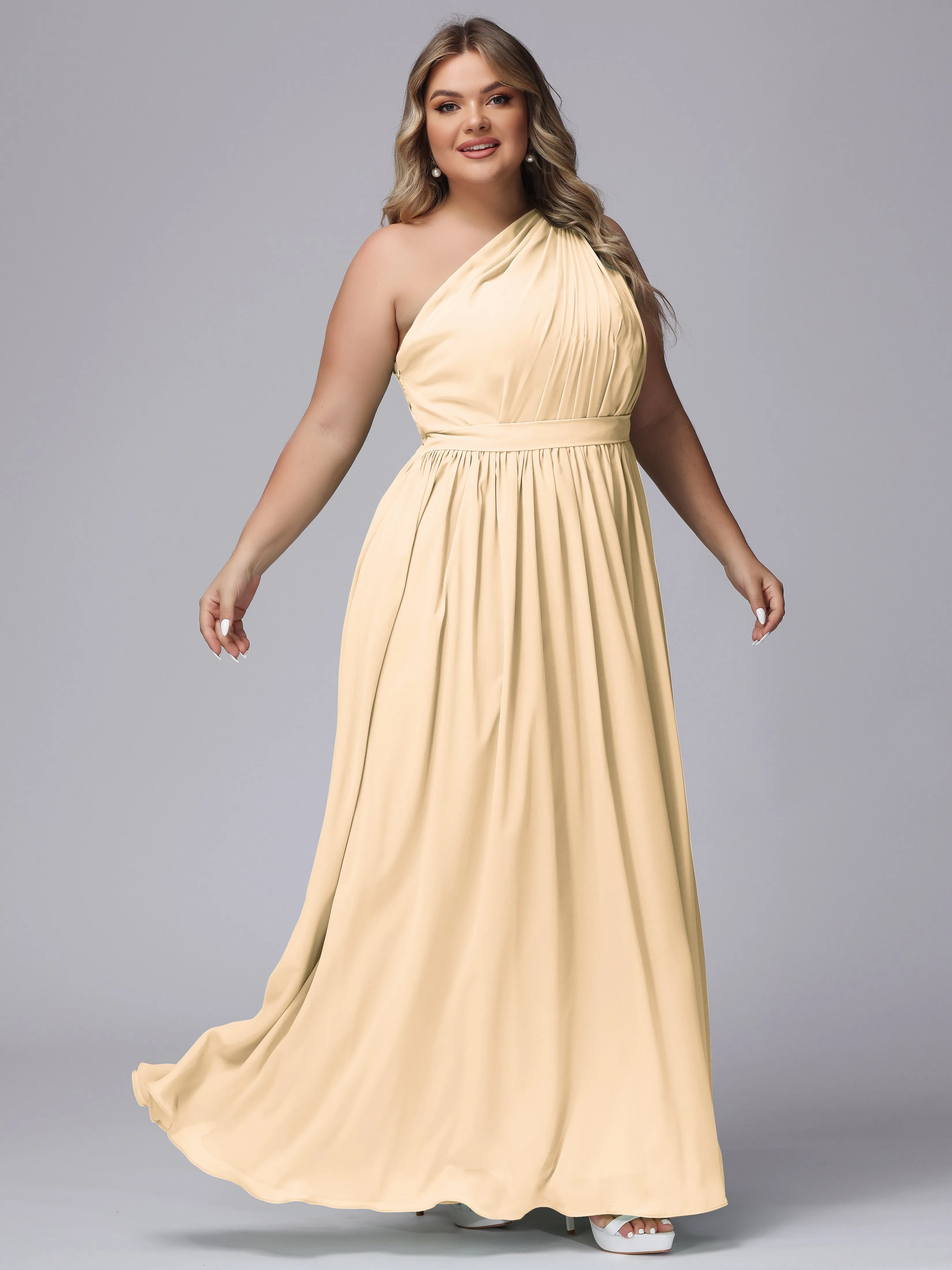 One-shoulder Plus Size Chiffon Bridesmaid Dresses