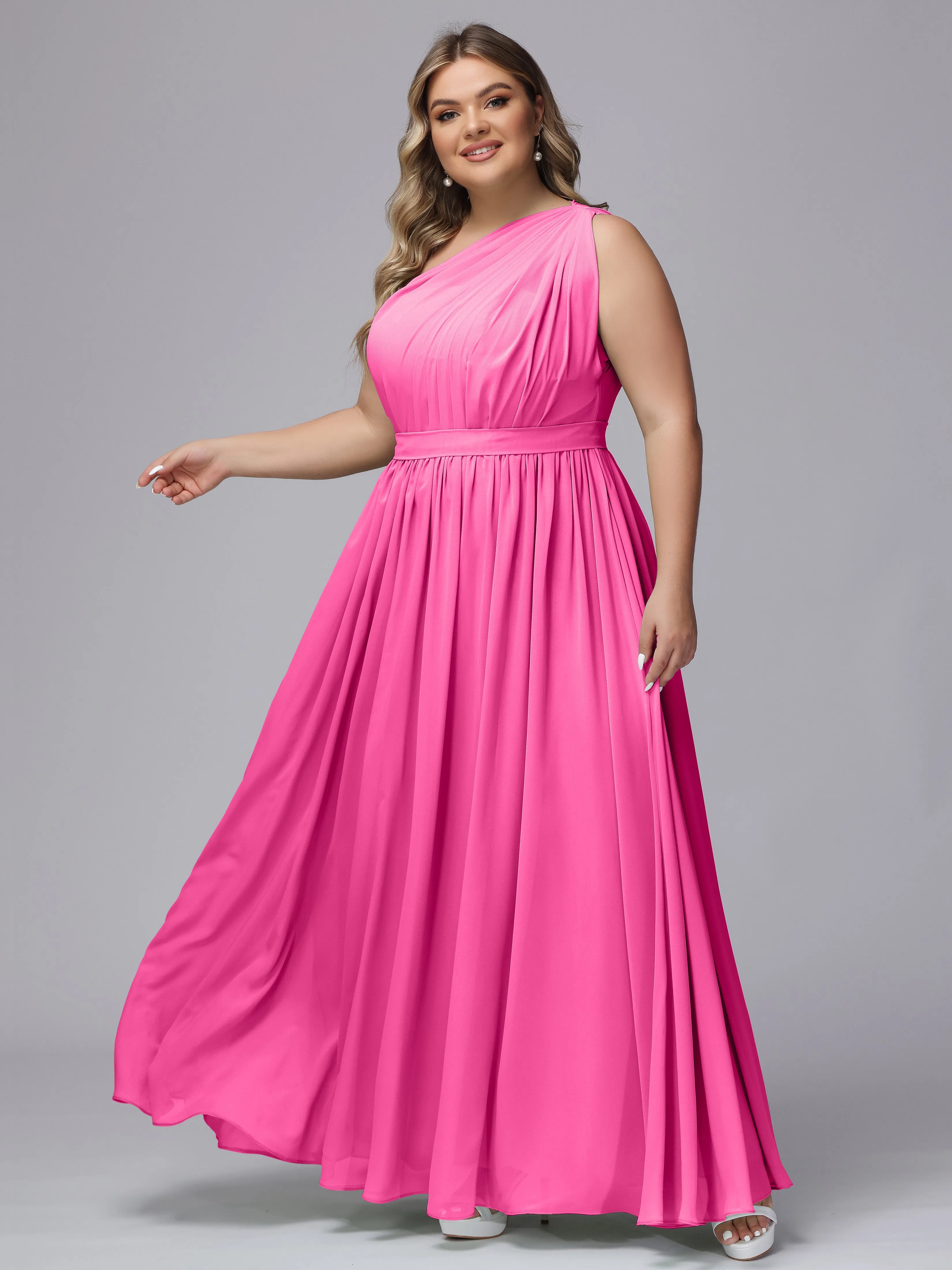 One-shoulder Plus Size Chiffon Bridesmaid Dresses