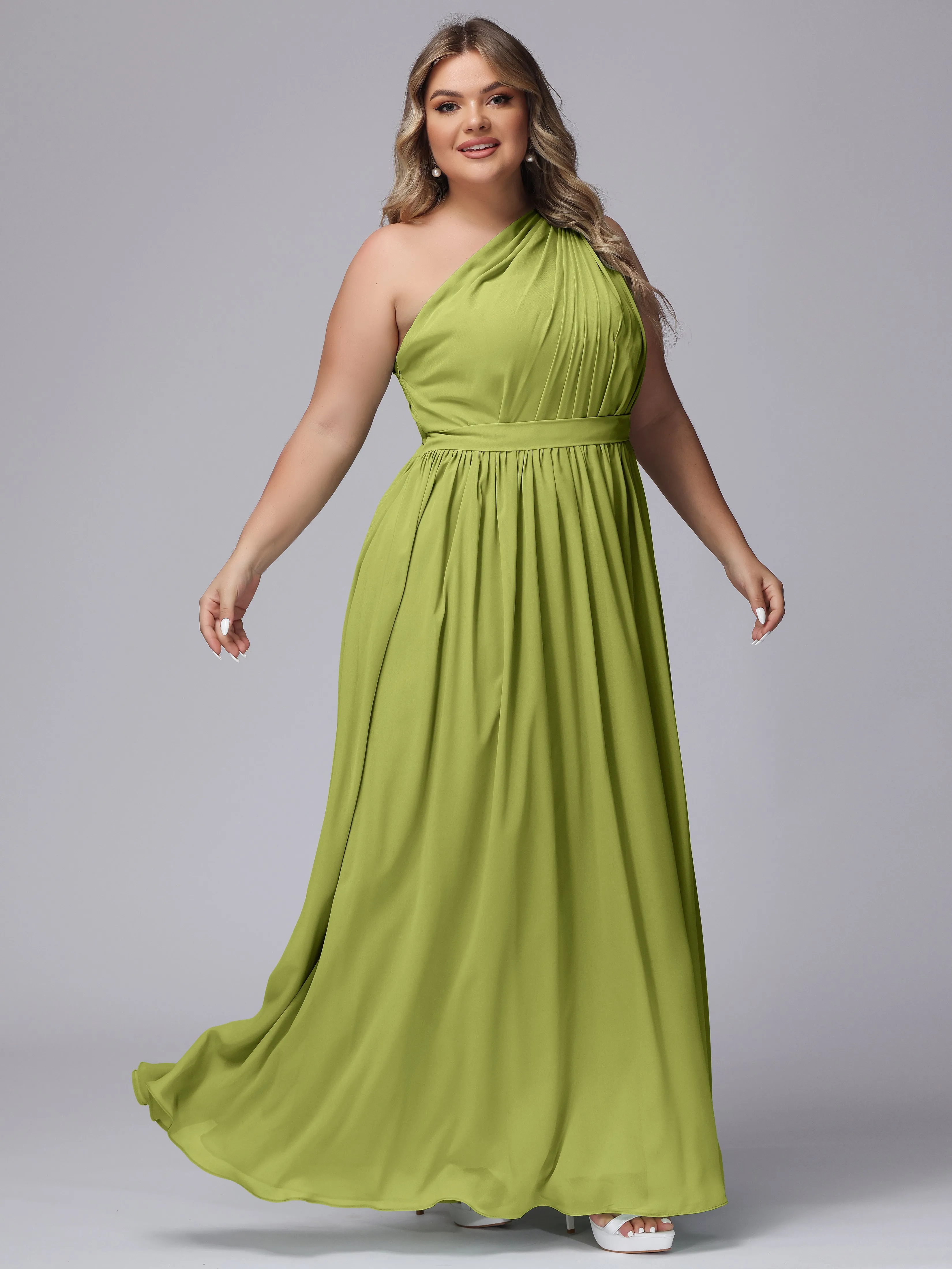 One-shoulder Plus Size Chiffon Bridesmaid Dresses