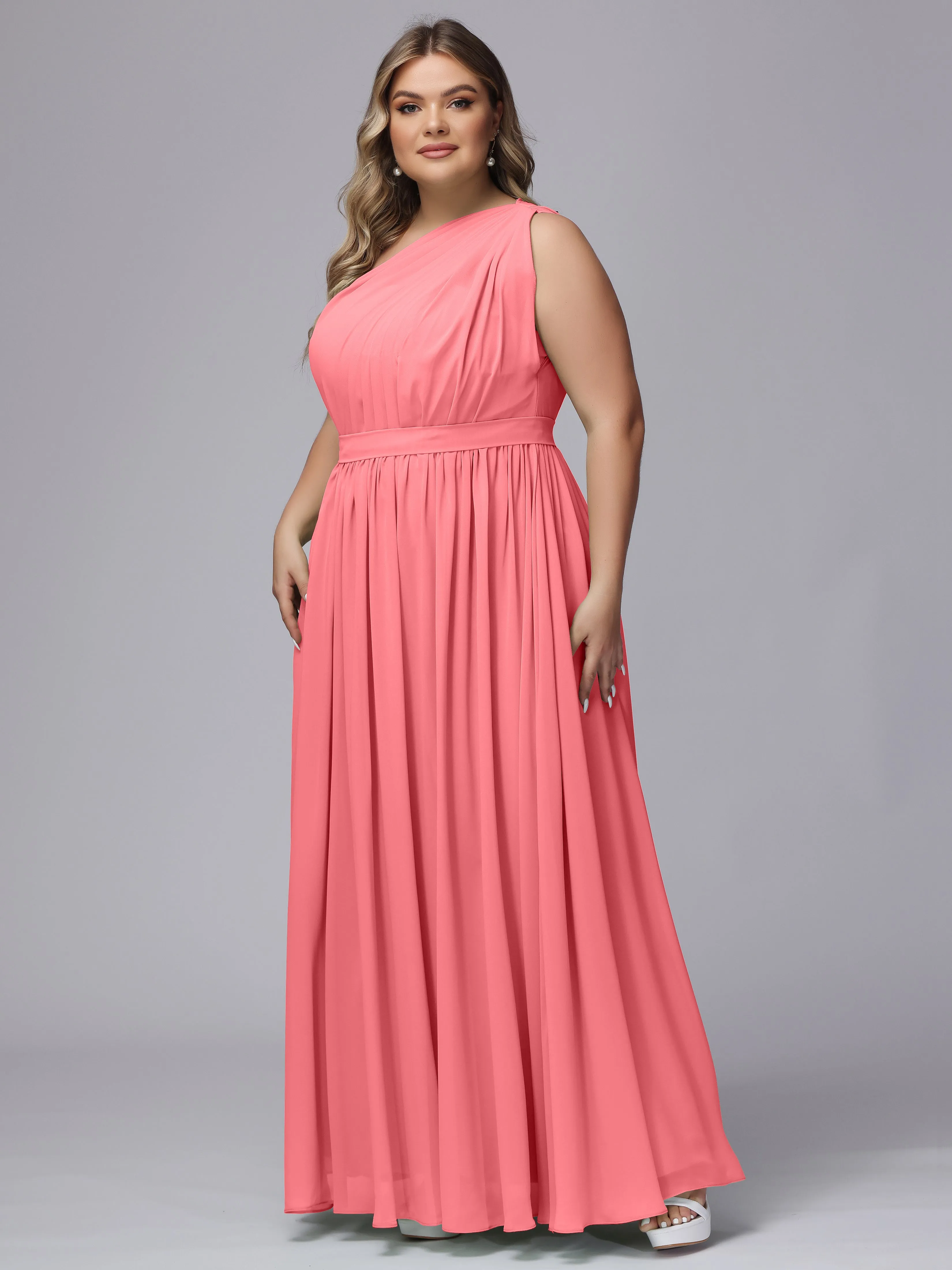 One-shoulder Plus Size Chiffon Bridesmaid Dresses