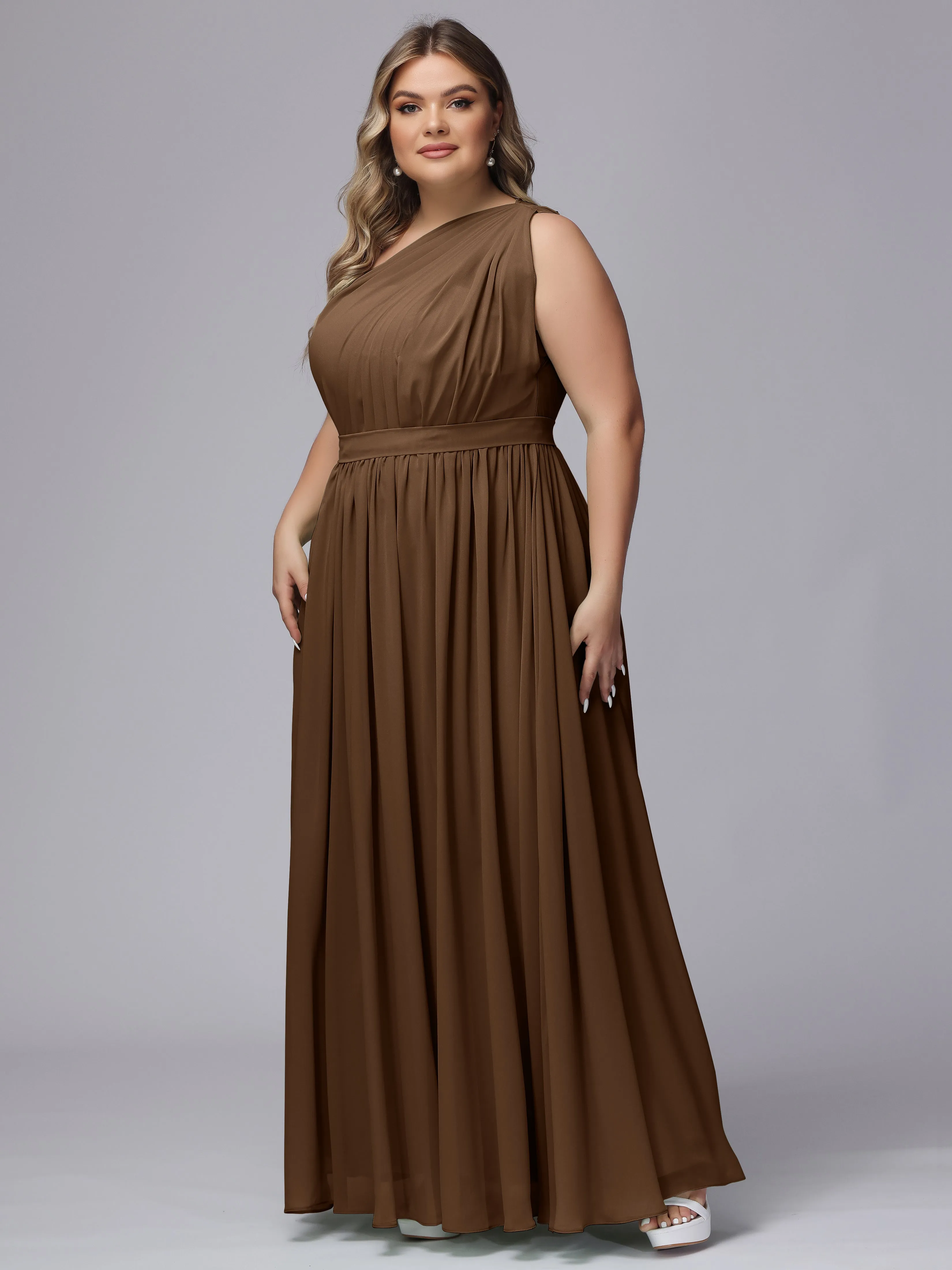 One-shoulder Plus Size Chiffon Bridesmaid Dresses