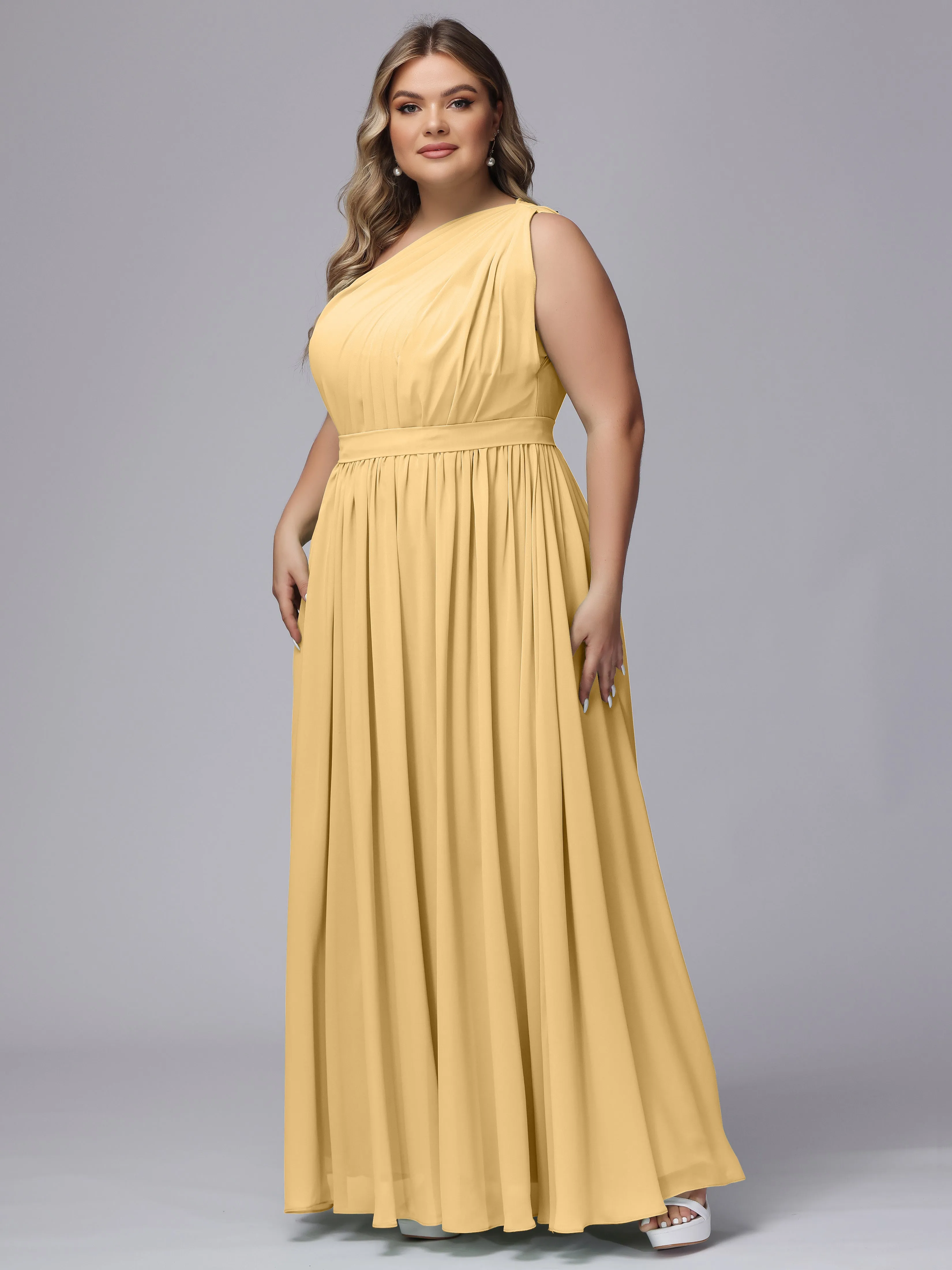 One-shoulder Plus Size Chiffon Bridesmaid Dresses