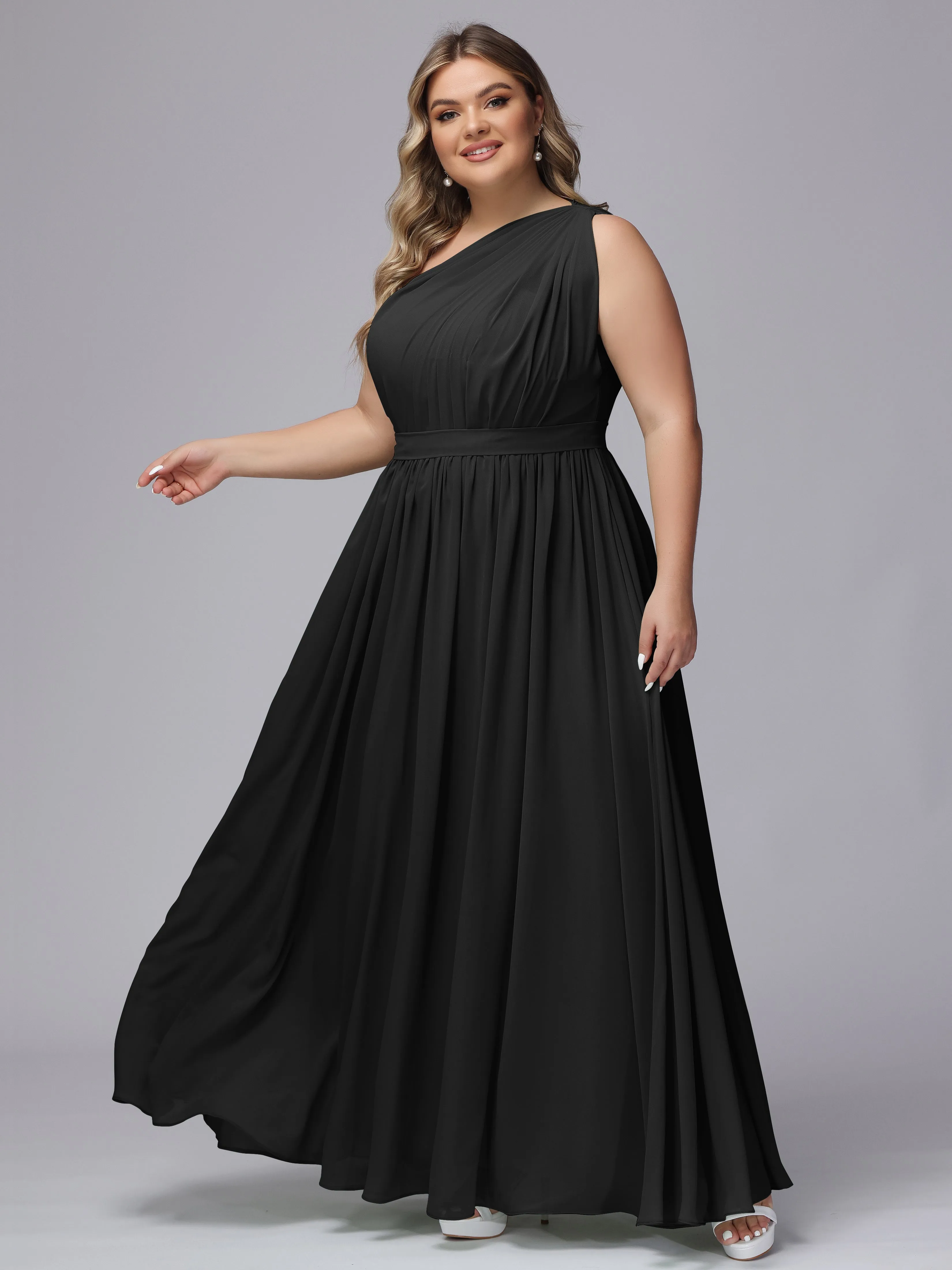 One-shoulder Plus Size Chiffon Bridesmaid Dresses