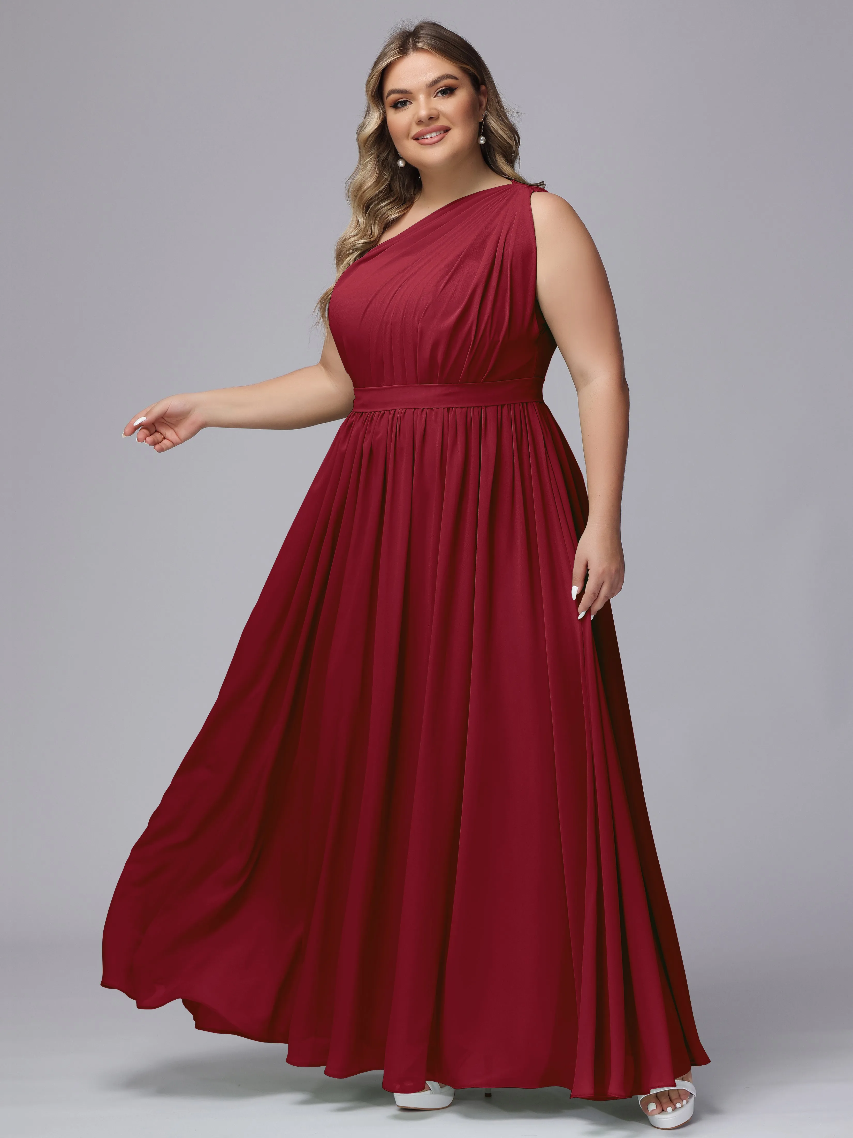 One-shoulder Plus Size Chiffon Bridesmaid Dresses