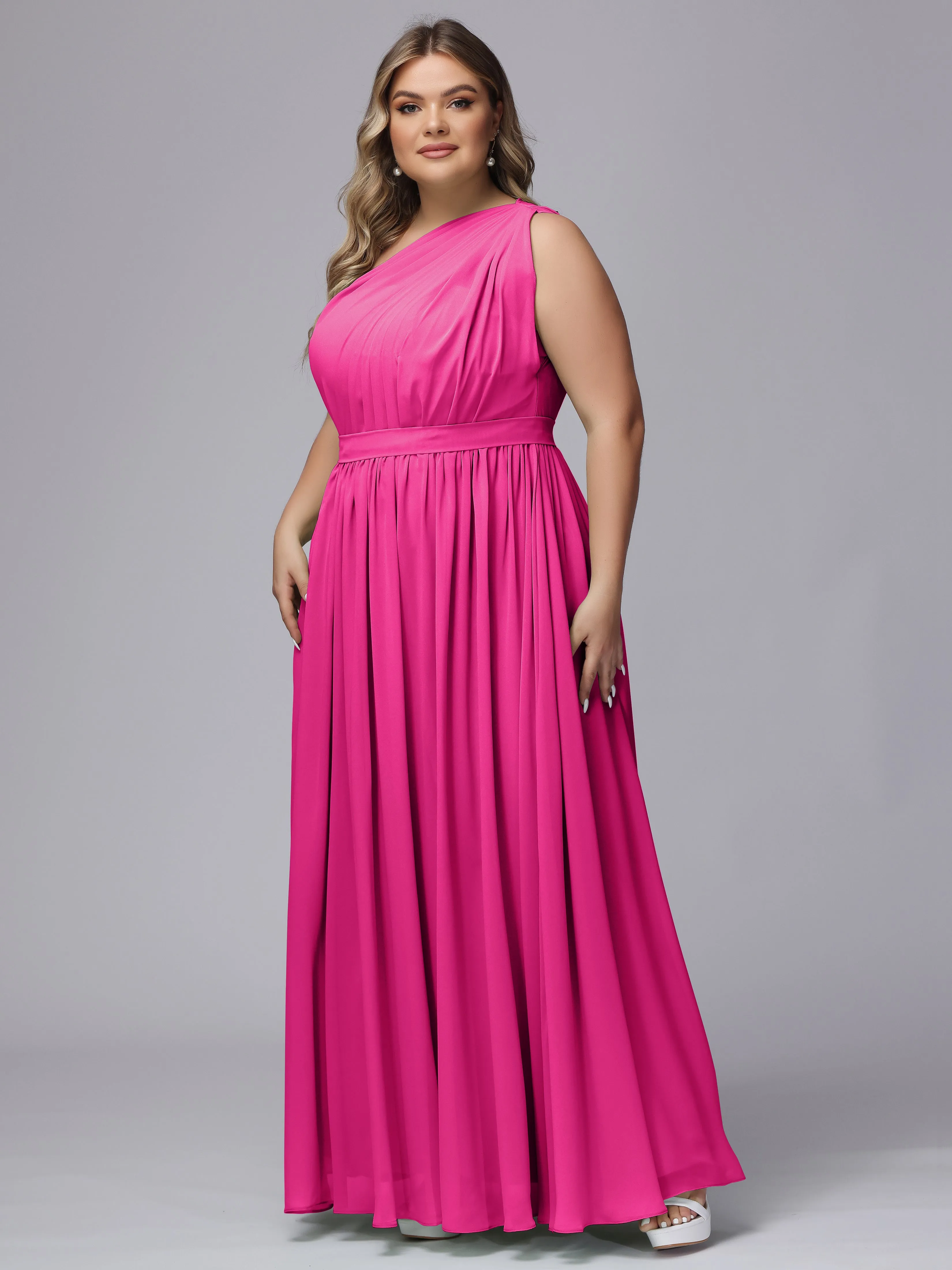 One-shoulder Plus Size Chiffon Bridesmaid Dresses