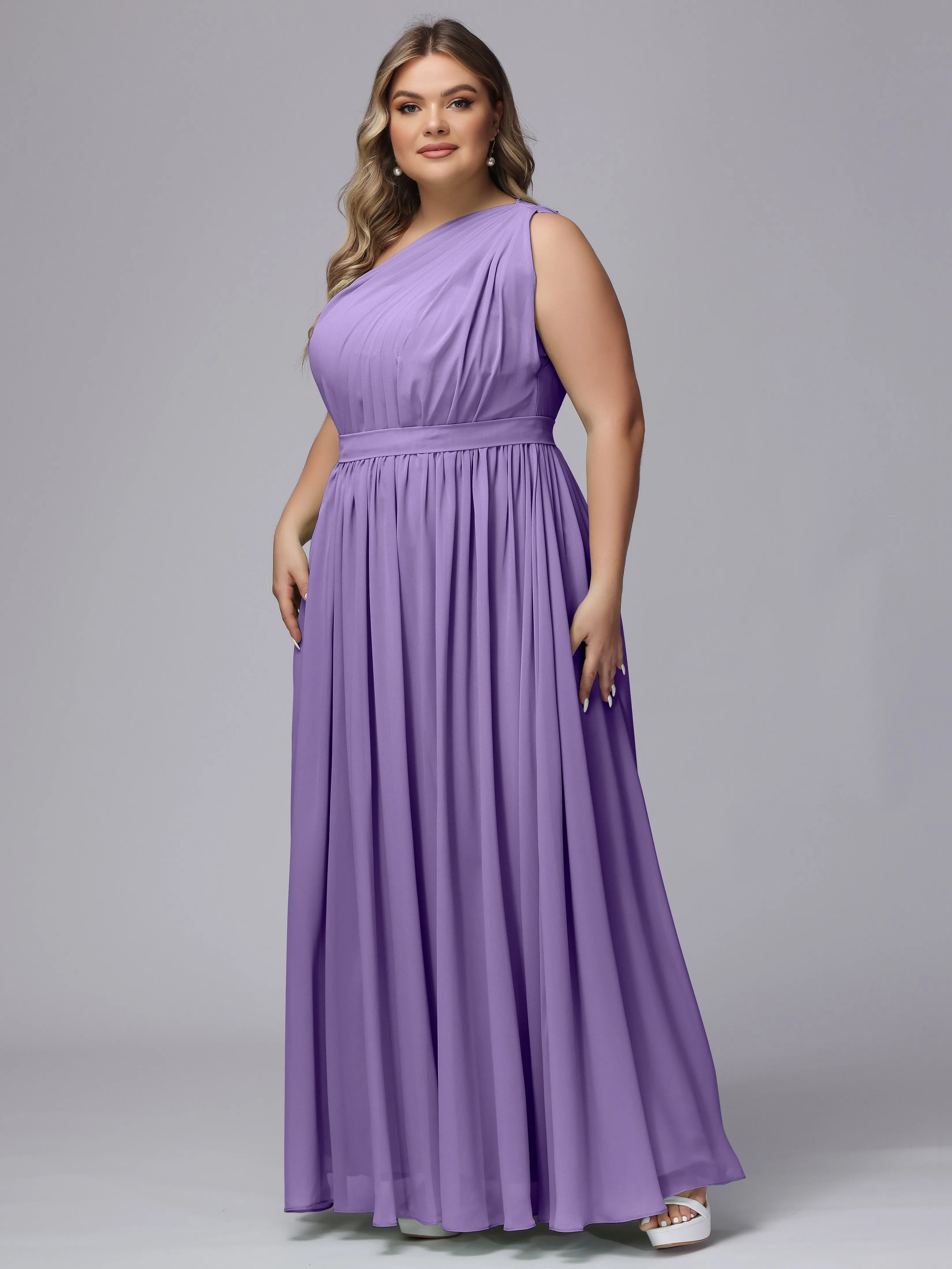 One-shoulder Plus Size Chiffon Bridesmaid Dresses
