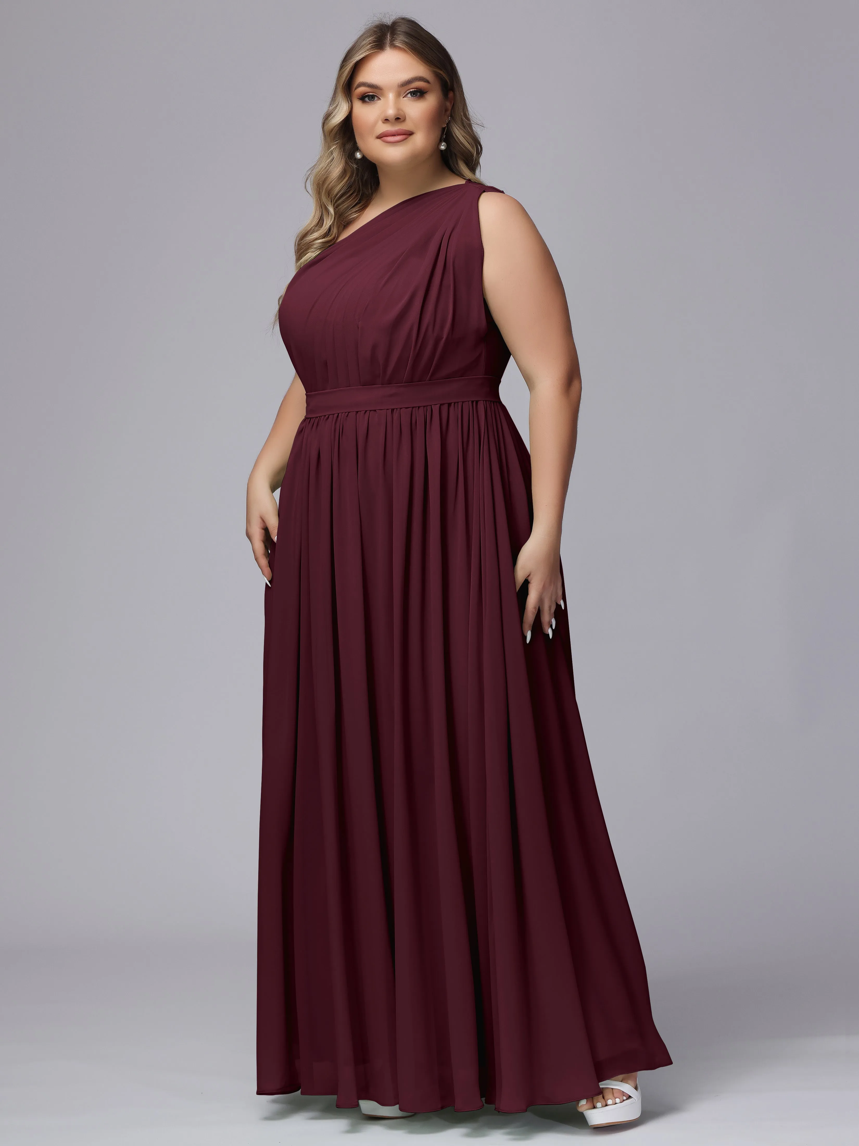 One-shoulder Plus Size Chiffon Bridesmaid Dresses
